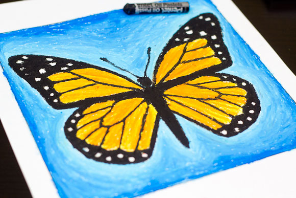 oil pastel butterfly step 12