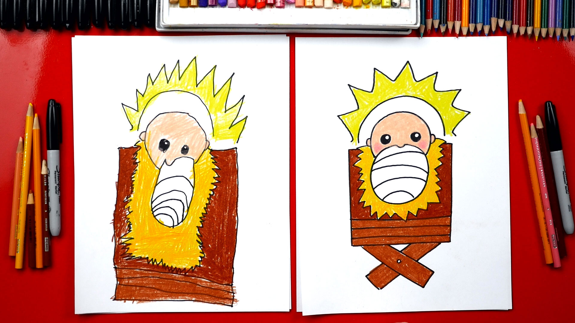 How To Draw Baby Jesus In A Manger - Nativity - Art For Kids Hub