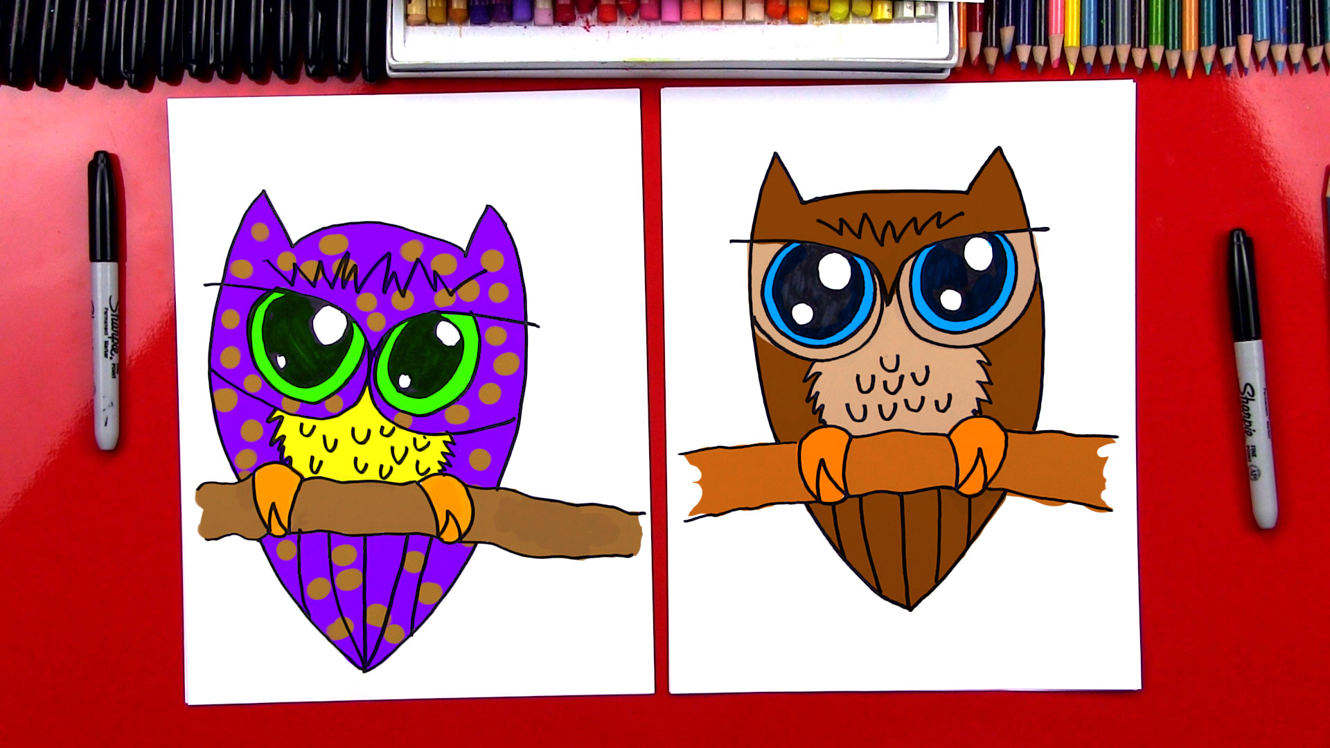 how to draw a cartoon owl step by step for kids