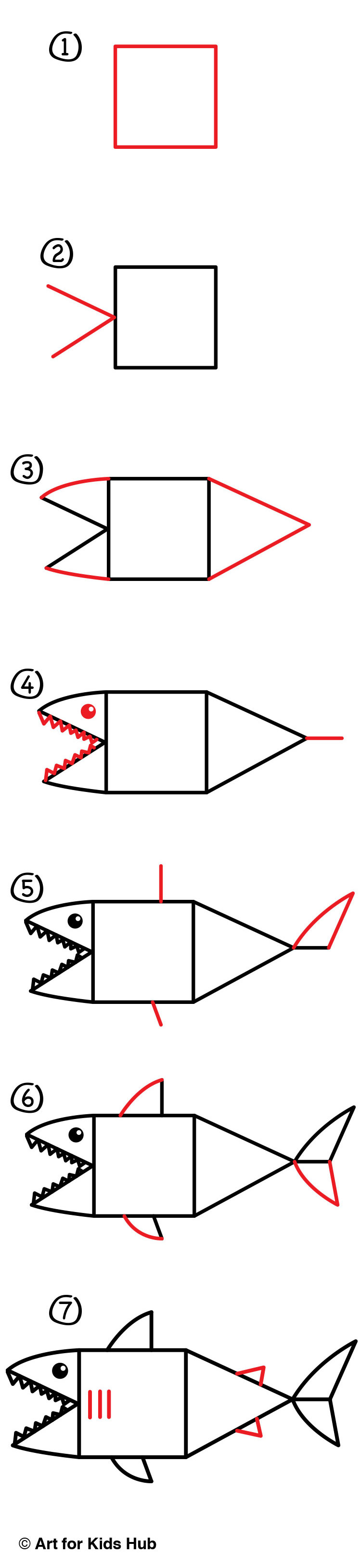 How To Draw A Shark With Shapes (young artists) - Art For