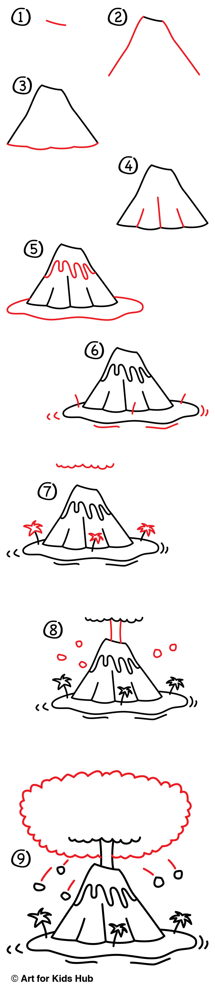 How To Draw A Volcano - Art For Kids Hub