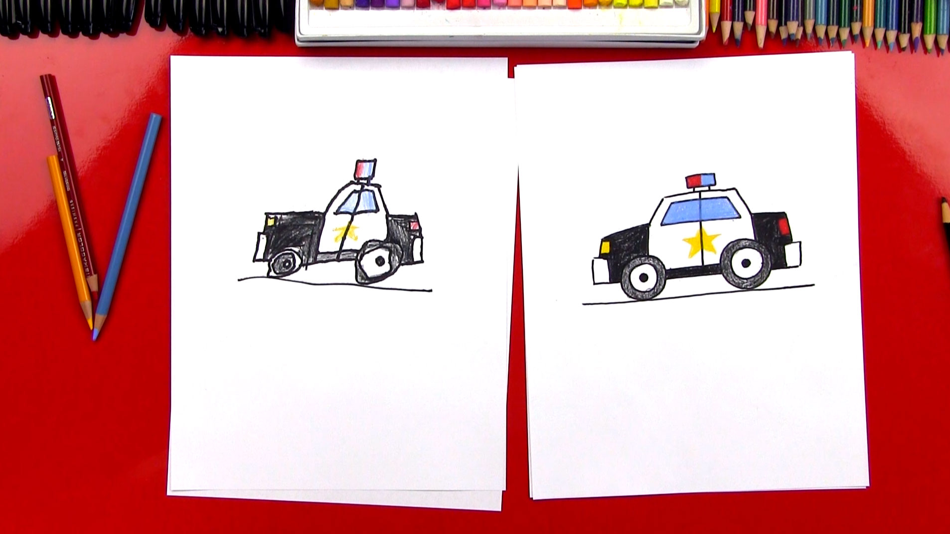 How To Draw A Cartoon Police Car - Art For Kids Hub