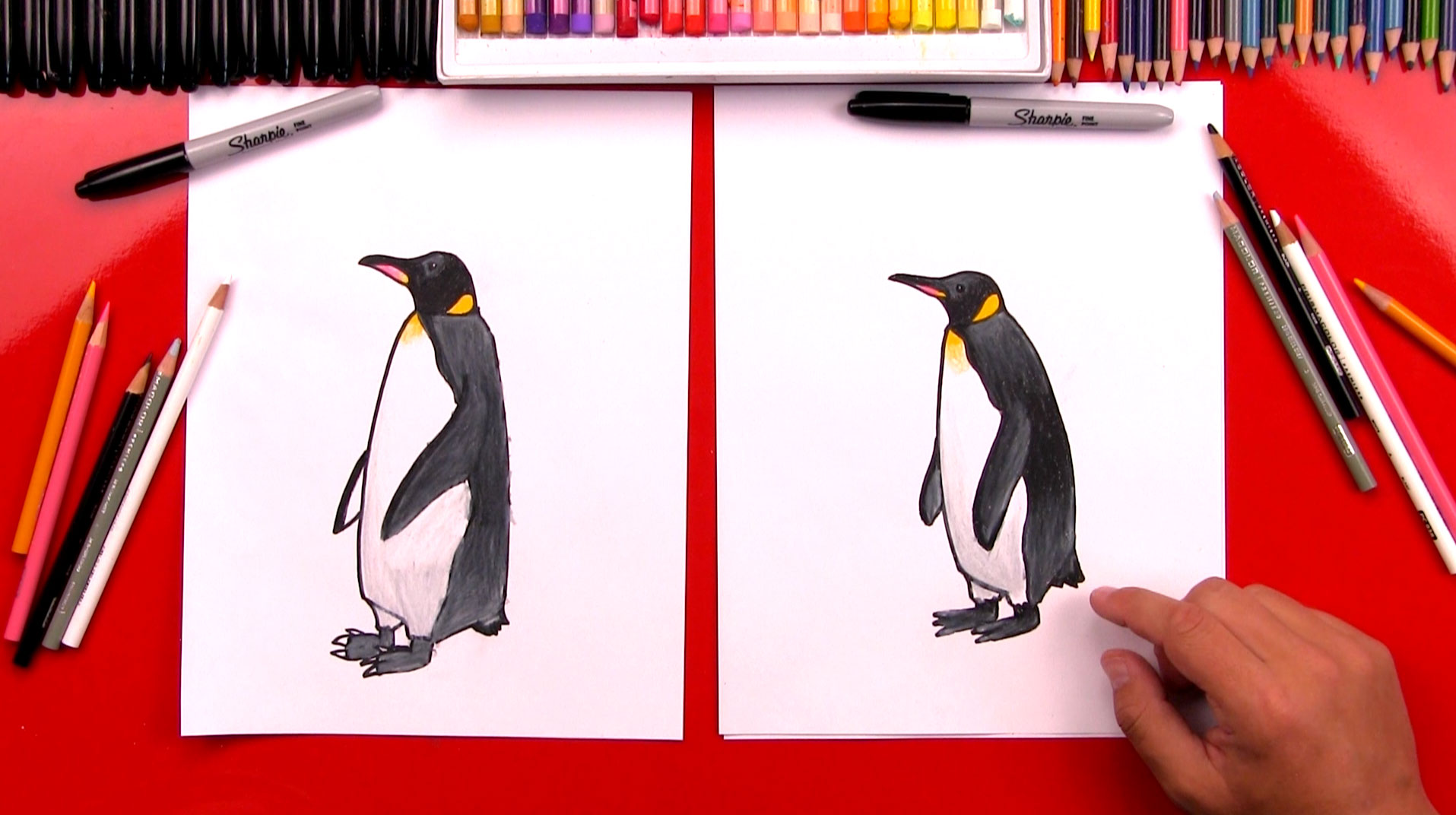 Premium Photo | Black and white drawing of cute penguin with a big beak  Animal coloring page for kids
