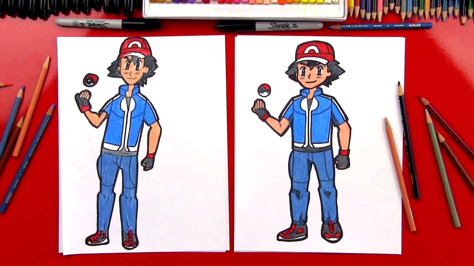 How To Draw Ash Ketchum From Pokemon Art For Kids Hub