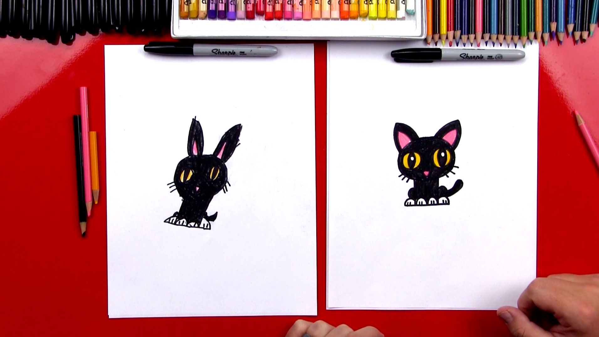How To Draw A Cartoon Black Cat - Art For Kids Hub
