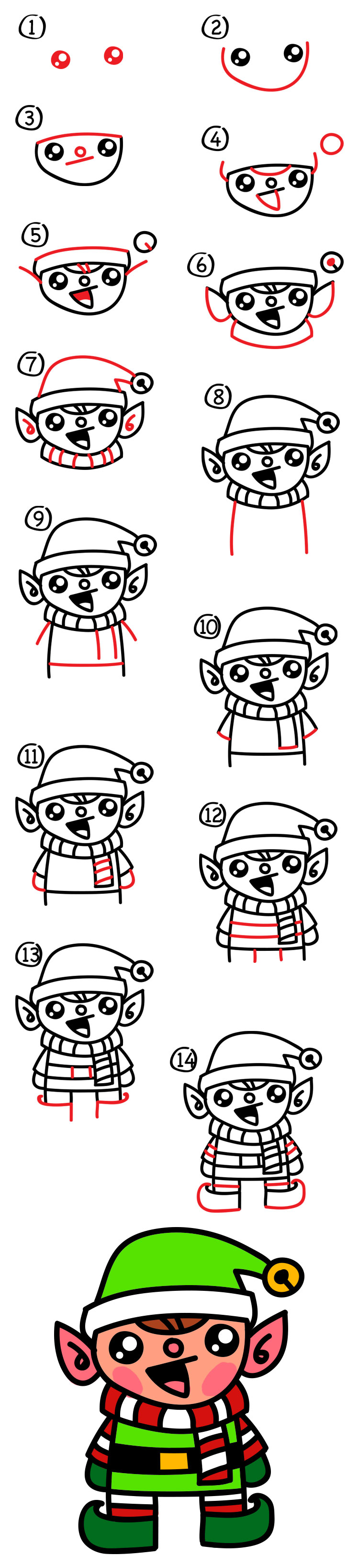 How To Draw A Cartoon Christmas Elf - Art For Kids Hub