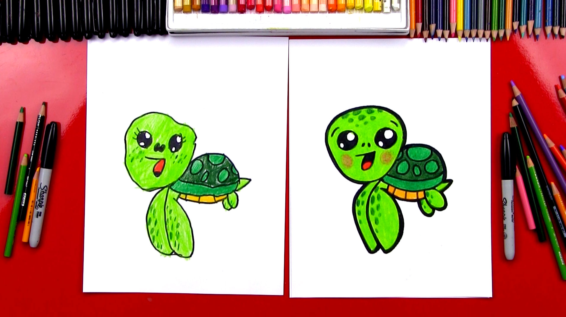 How To Draw A Cartoon Sea Turtle - Art For Kids Hub
