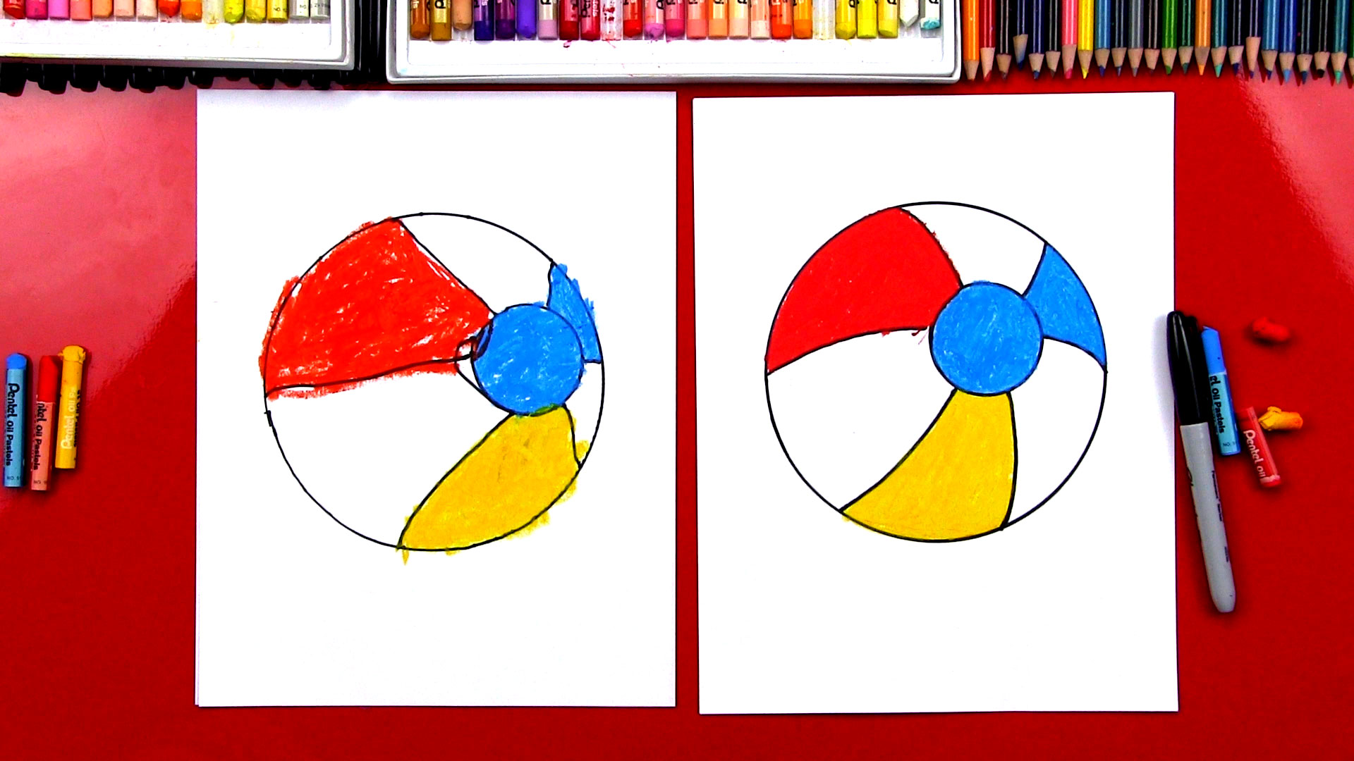  How To Draw A Beach Ball Step By Step Step 1 Draw A Big Oval Shape 