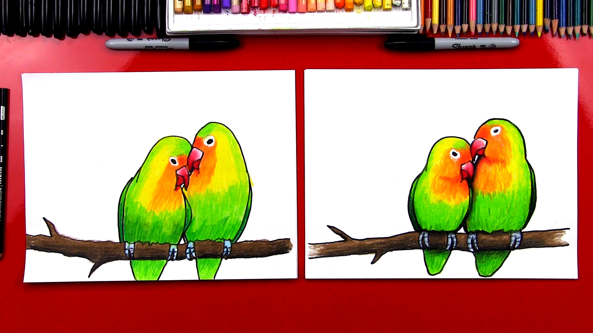 Pencil Sketch Of Love Birds - Desi Painters