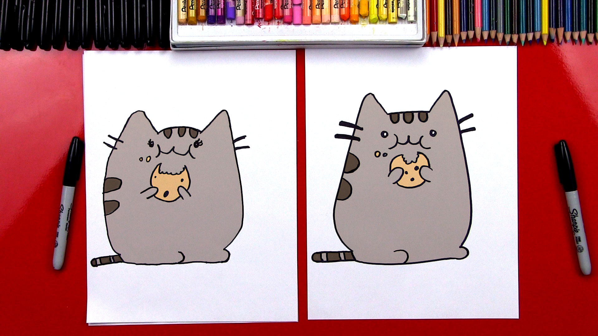 Cute Cat Drawings Step By Step Pusheen Draw Cookie Cat Eating Hub ...