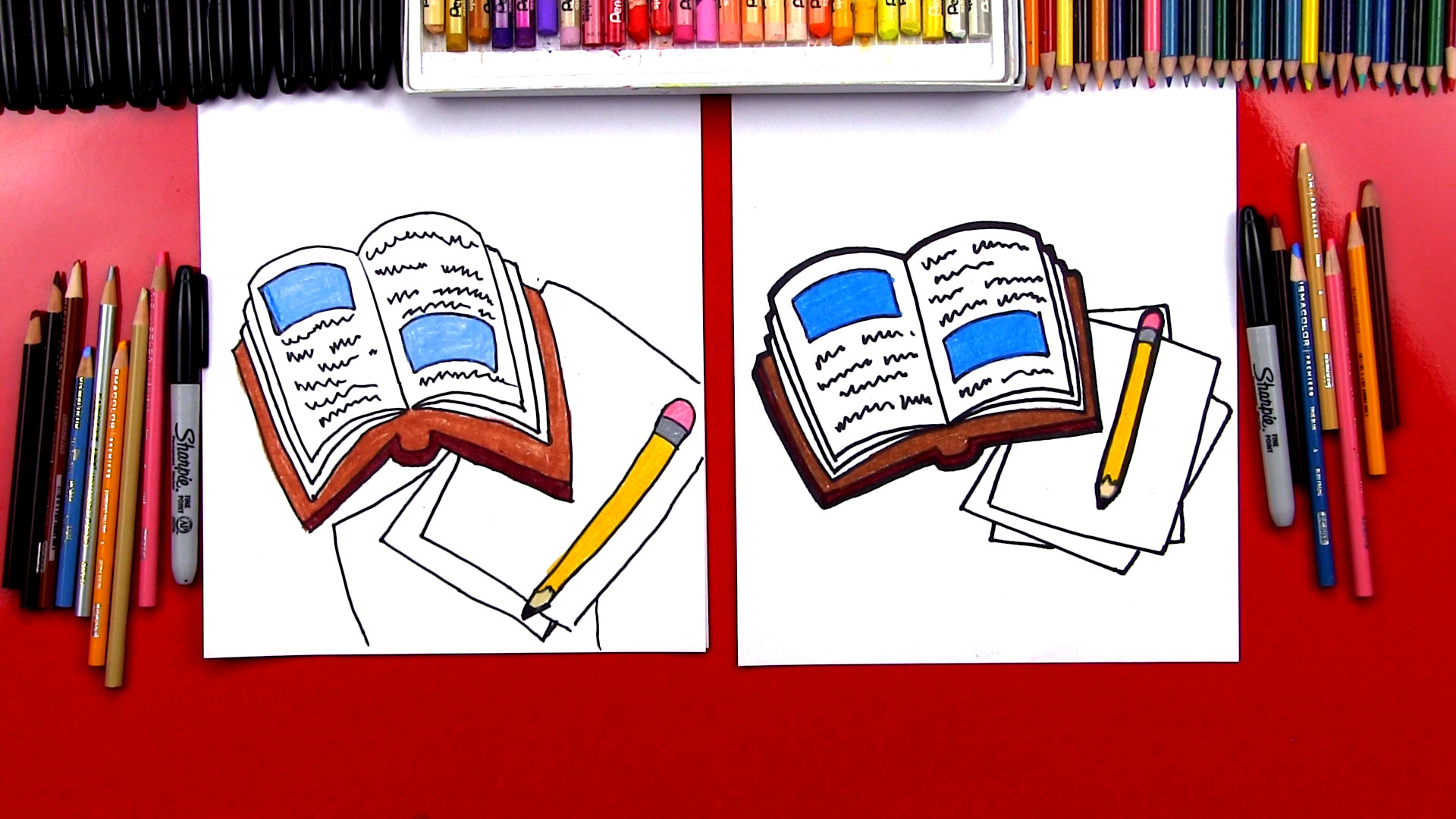 Нарисовать книгу в развернутом виде карандашом легко и красиво