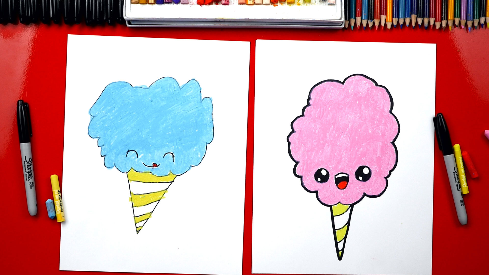 How To Draw Cartoon Cotton Candy - Art For Kids Hub