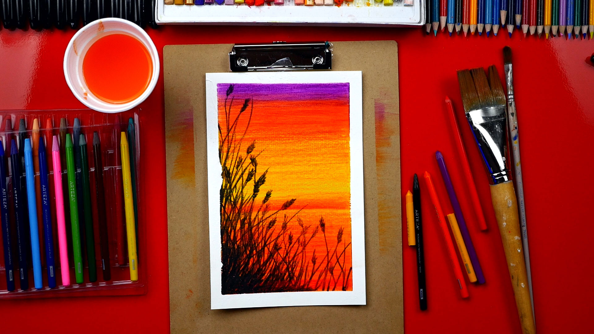 How to draw a sunset scenery with watercolor - YouTube