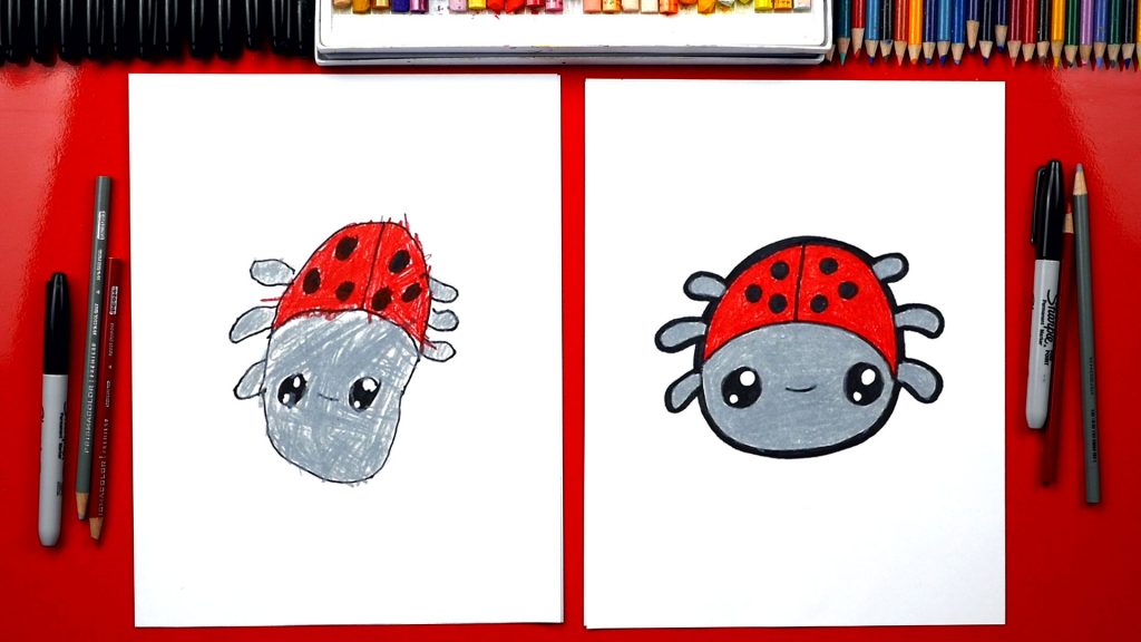 Art Projects for Kids - Learn how to draw a ladybug with a side view to  show off all those lovely spots on her back.  https://artprojectsforkids.org/how-to-draw-a-ladybug/ #artteachers  #howtodraw #tutorial #drawing #drawingtutorial #arttutorial #
