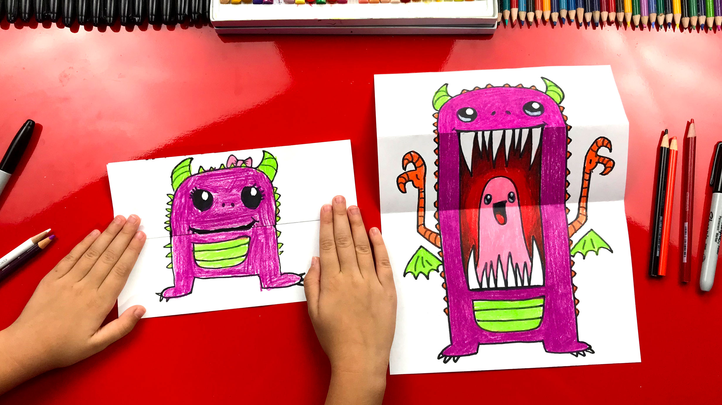 How To Draw A Scary Cute Monster Folding Surprise Art For Kids Hub