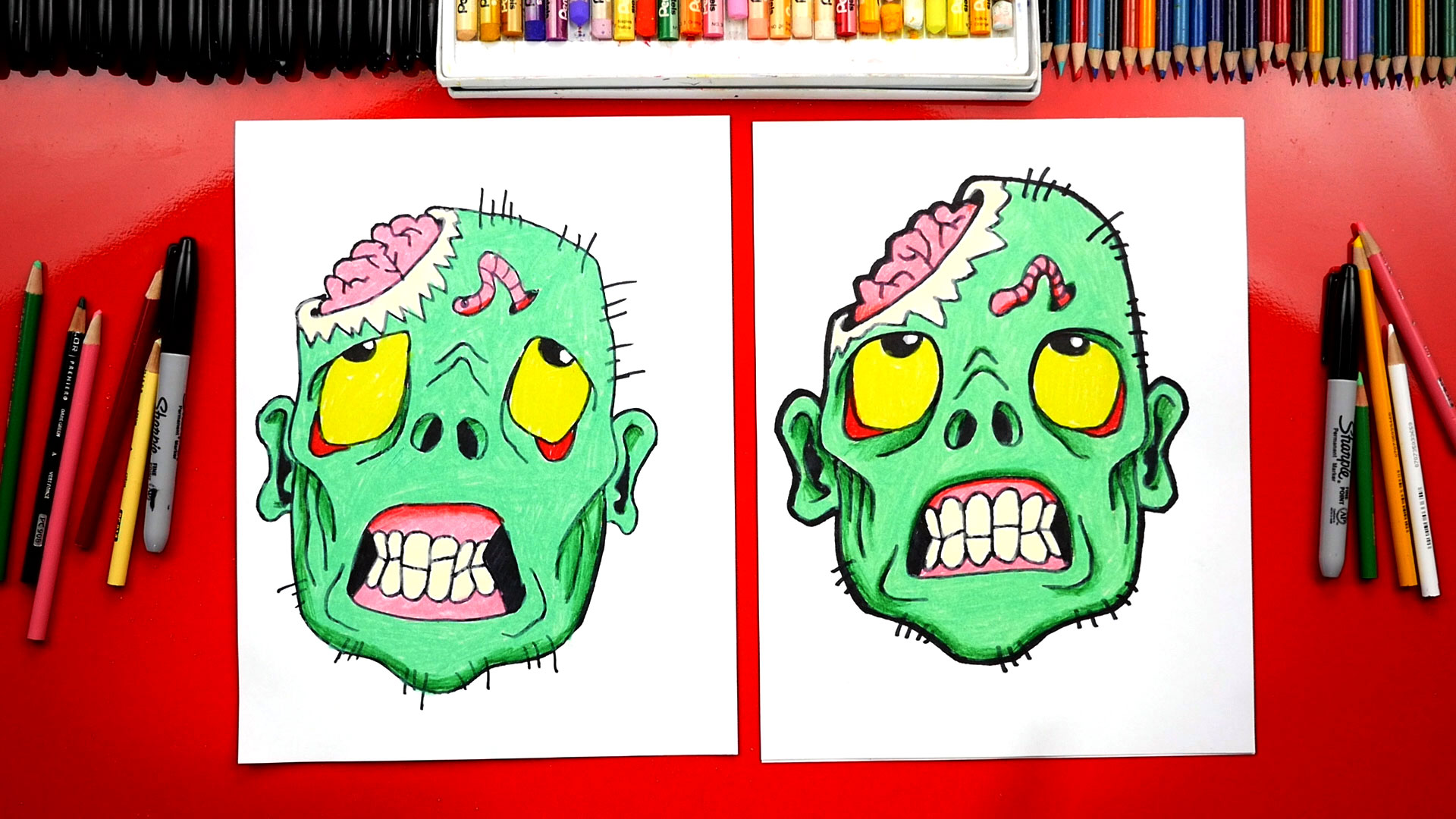 How To Draw A Zombie Head For Halloween - Art For Kids Hub