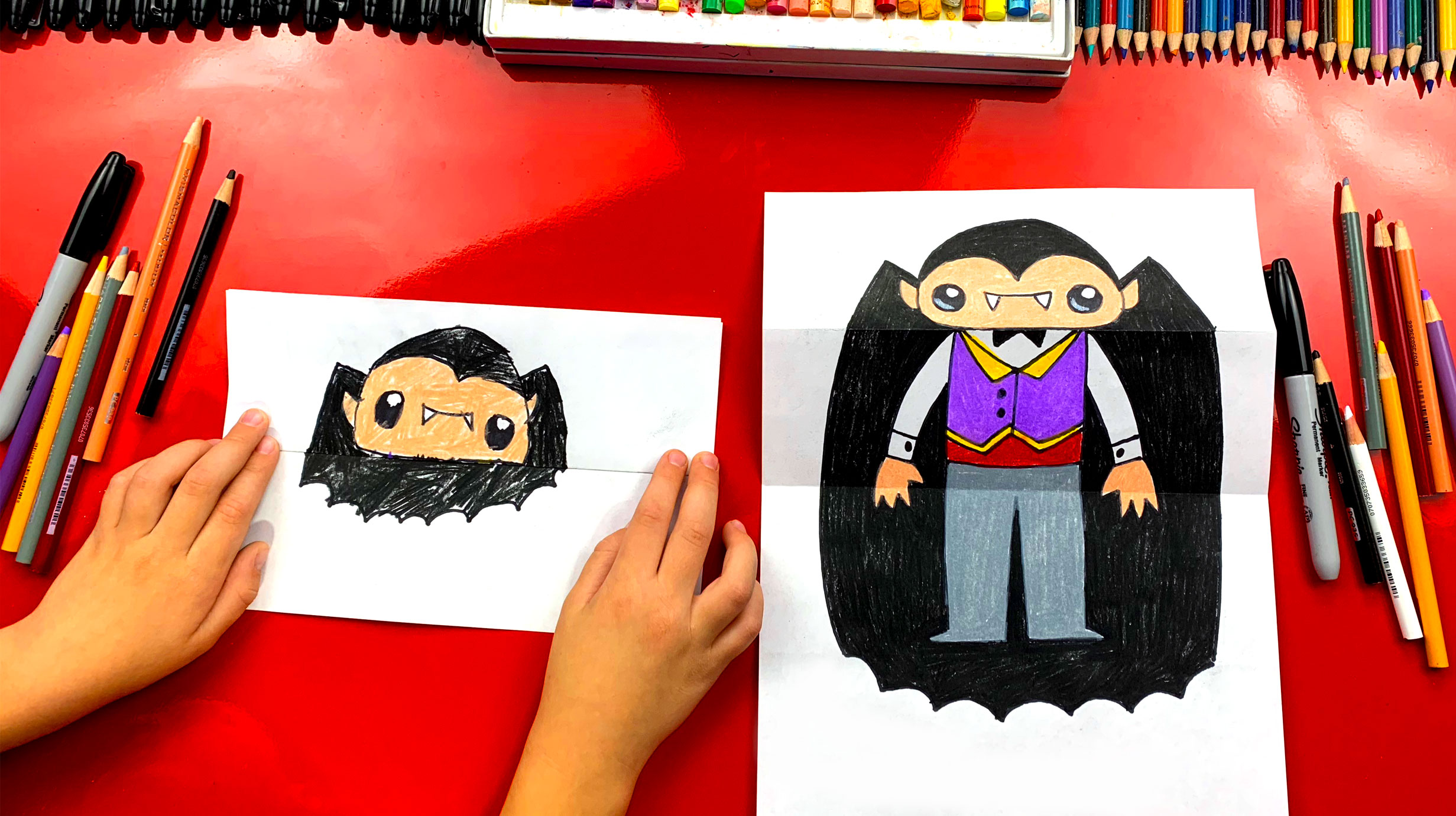 How To Draw A Bat And Vampire (Folding Surprise) Art For Kids Hub