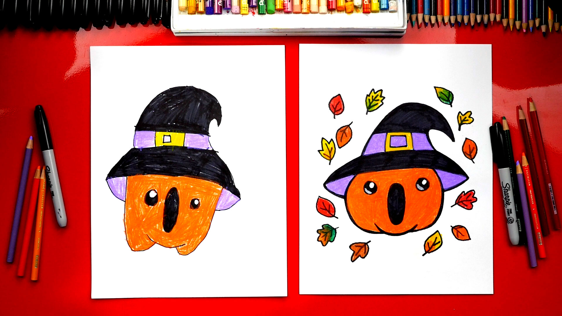 How To Draw A Pumpkin With A Witch Hat - Art For Kids Hub