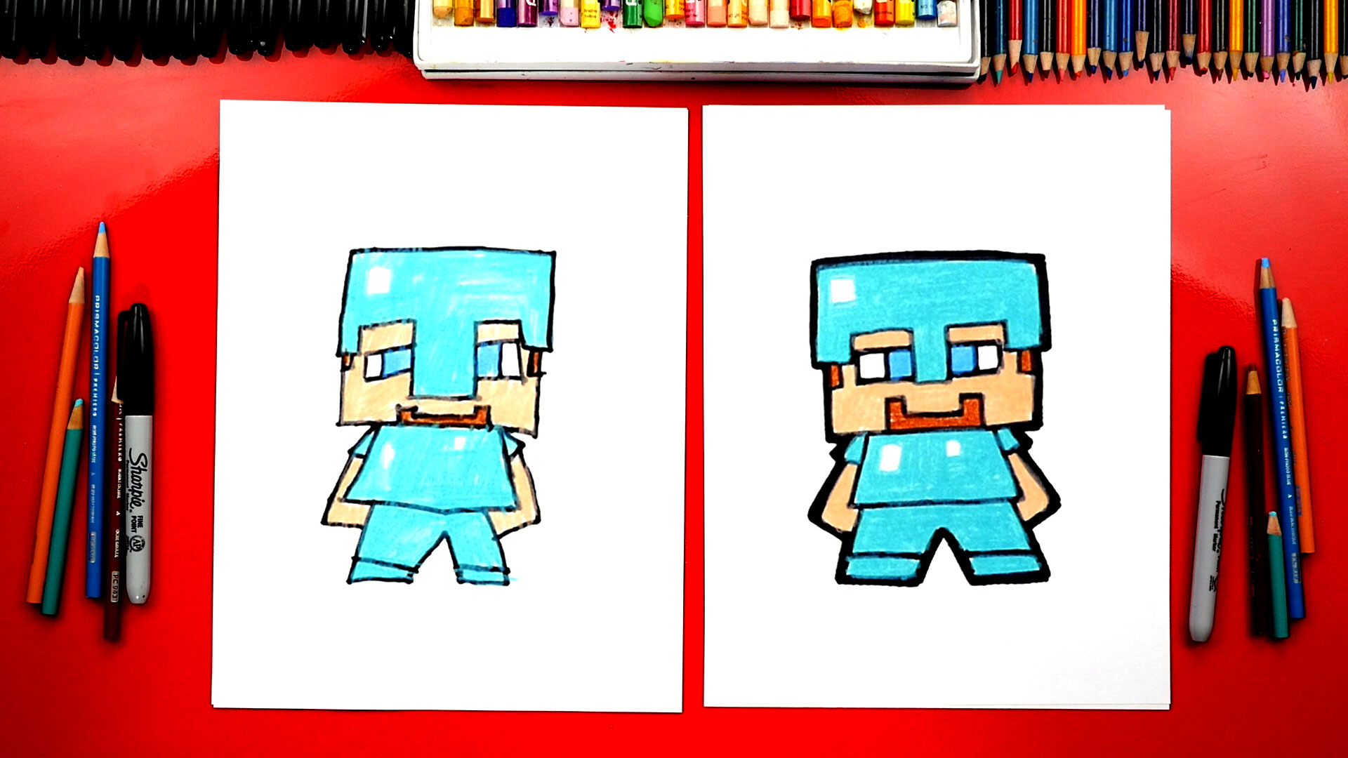 What is the title of this picture ? How To Draw Minecraft Steve With Diamond Armor - Art For Kids Hub
