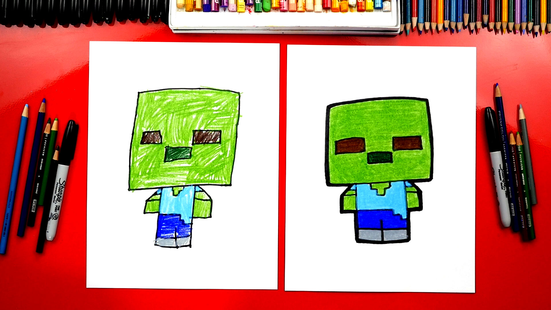 What is the title of this picture ? How To Draw A Minecraft Zombie - Art For Kids Hub