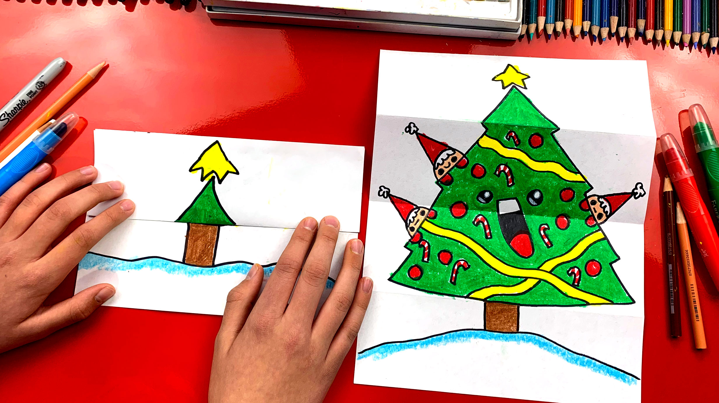 How To Draw A Christmas Tree Folding Surprise - Art For 