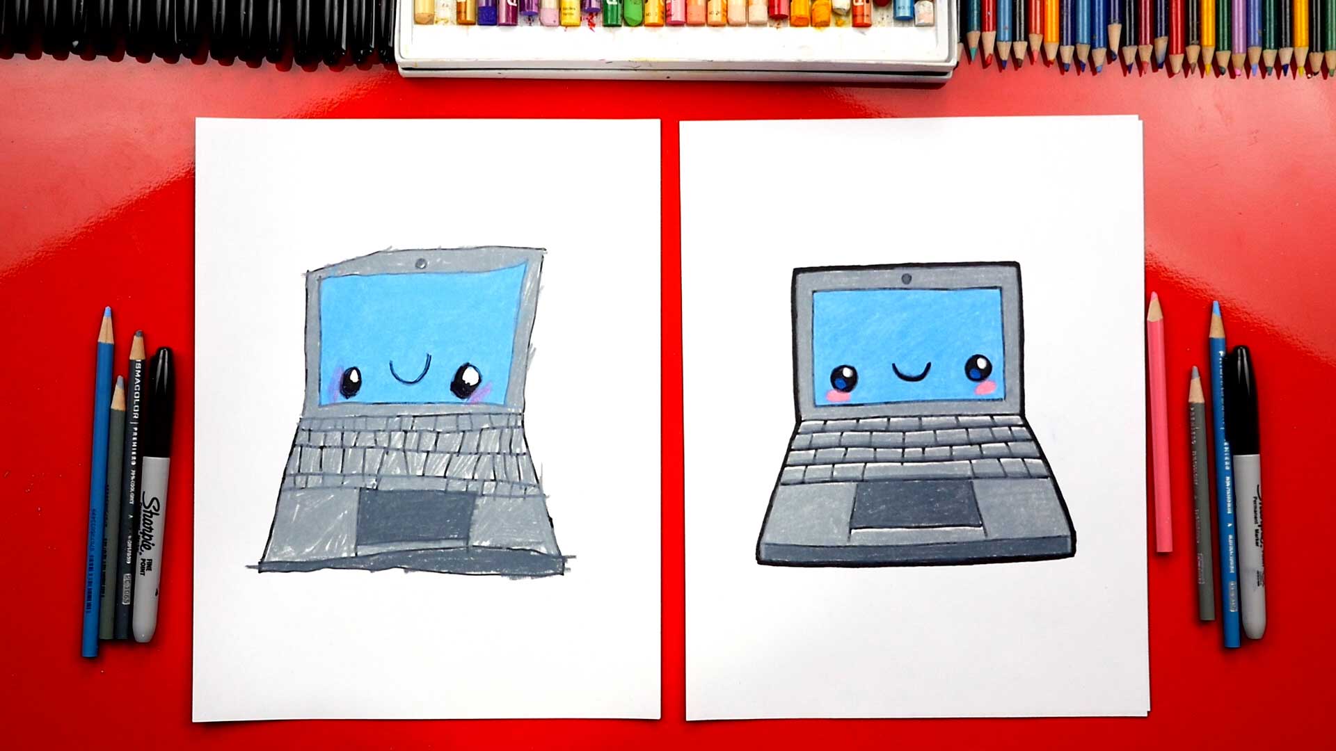 Illustration of a laptop computer with color and shading techniques