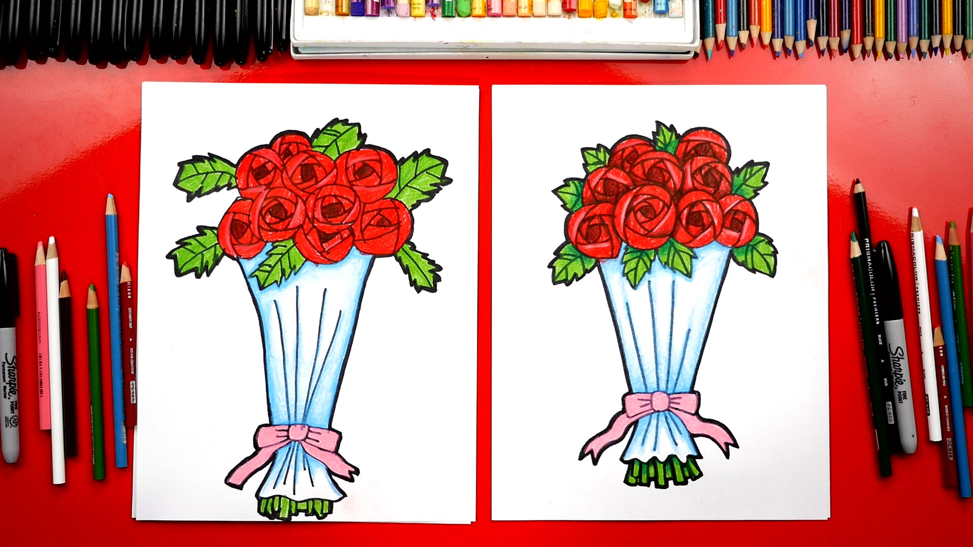 How To Draw A Bouquet Of Roses Art For Kids Hub