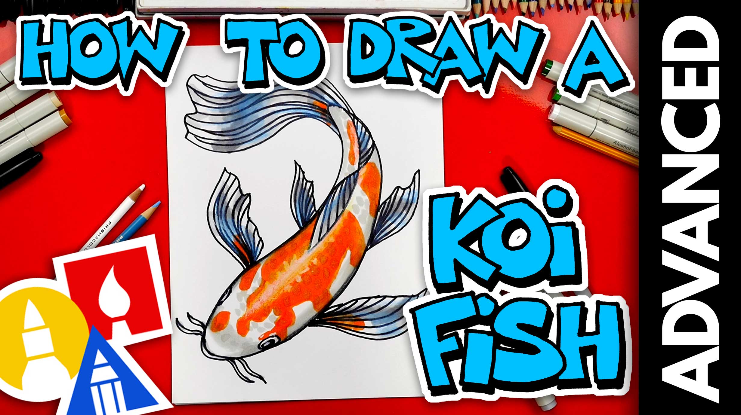 How To Draw A Koi Fish - Advanced 13 and UP - Art For Kids Hub 