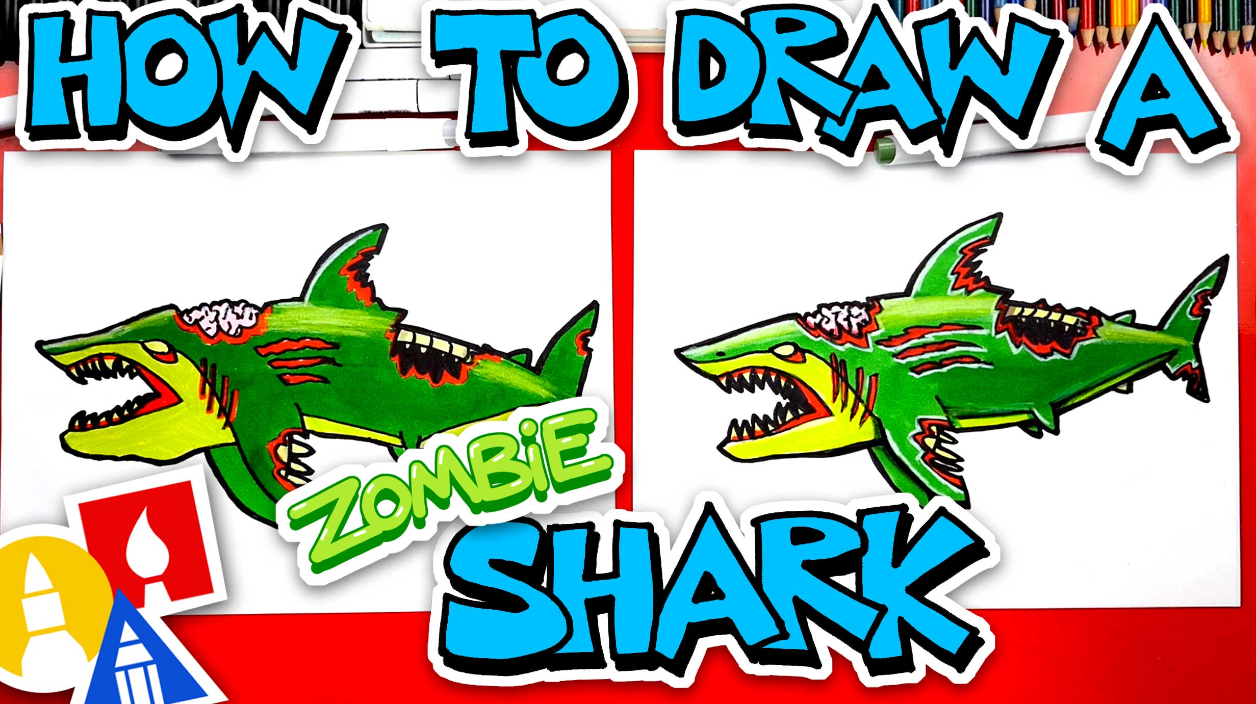 How To Draw A Zombie Shark Art For Kids Hub