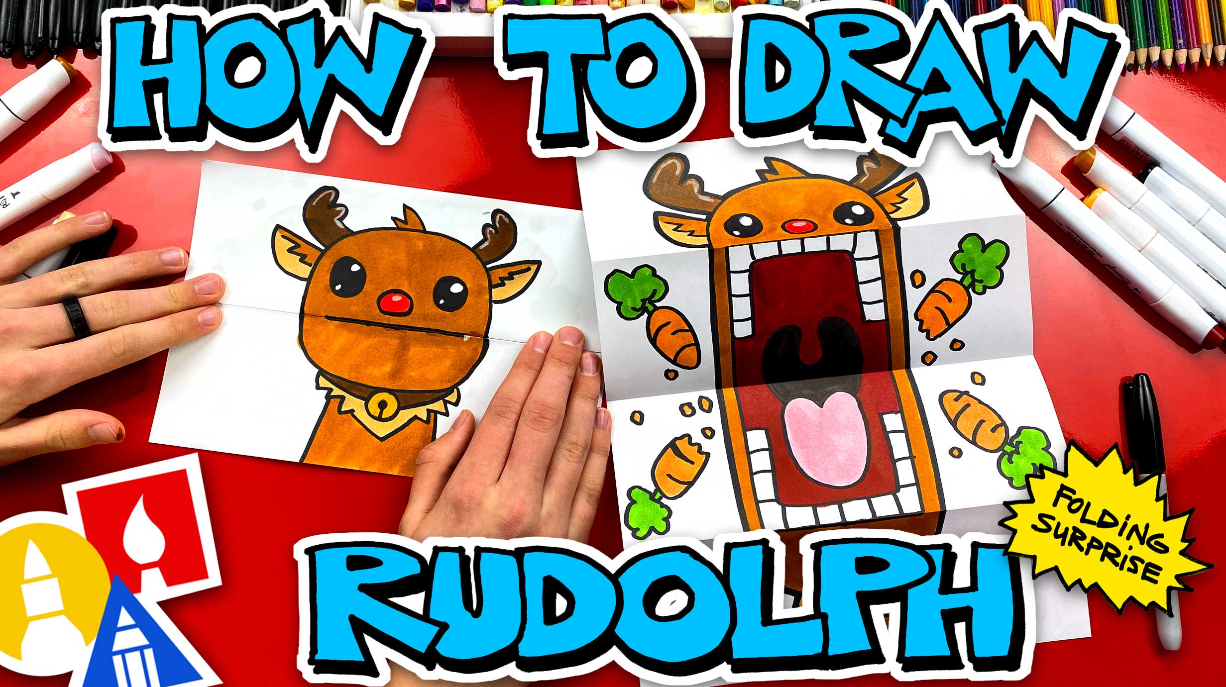 How To Draw A Rudolph Puppet Folding Surprise Art For Kids Hub
