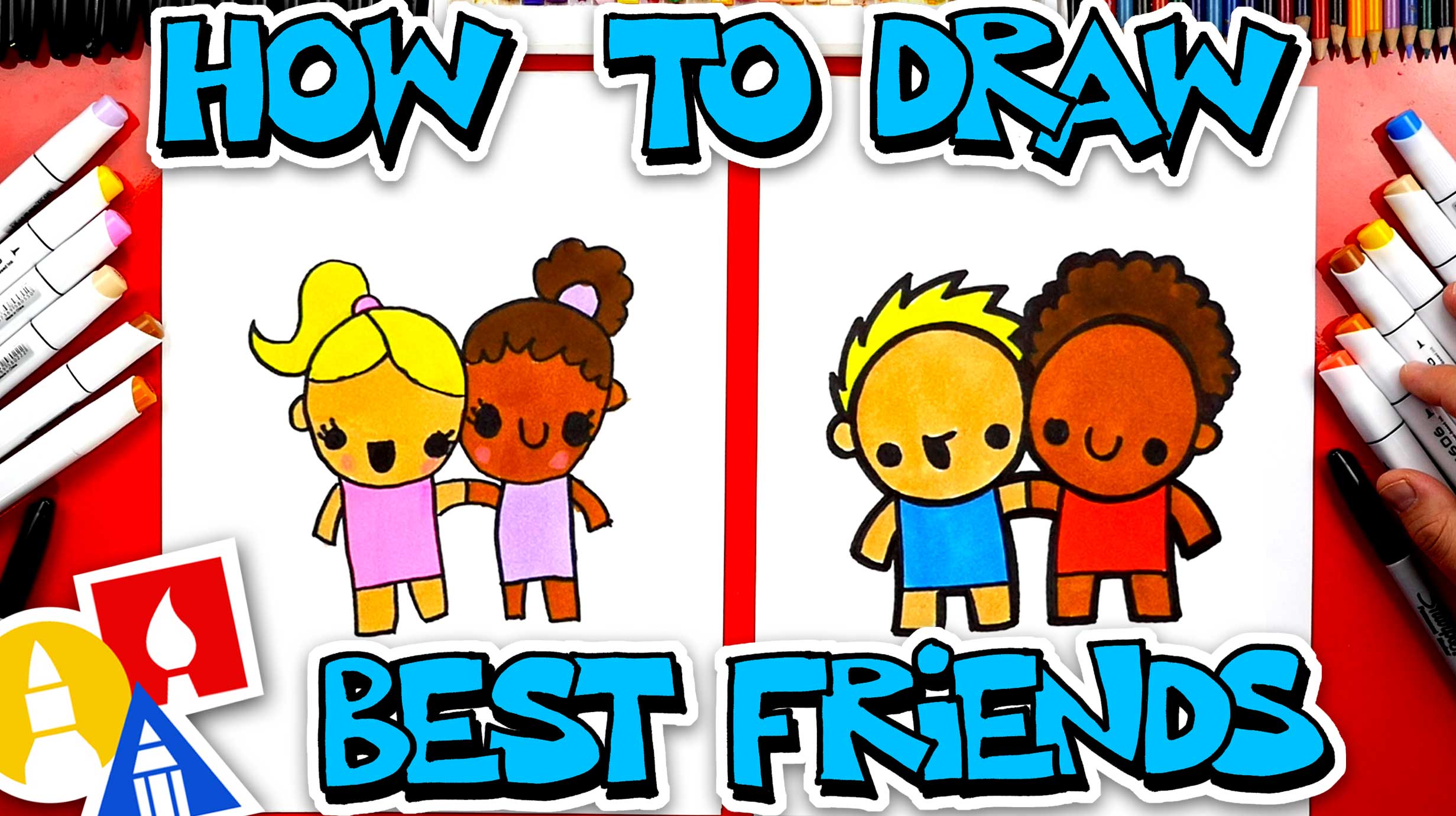 How to draw best friends / BFF easy drawing for beginners 