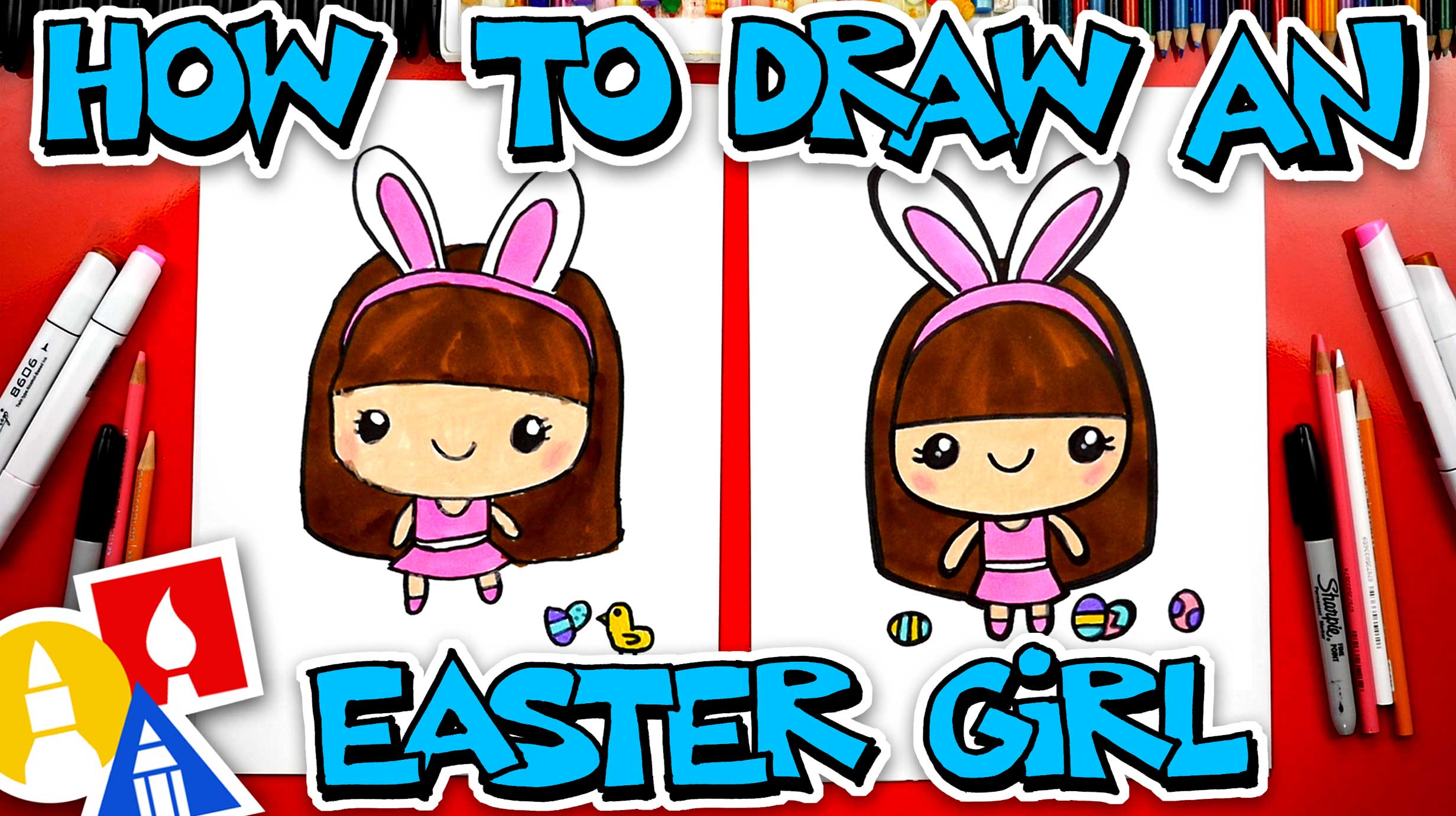 How To Draw A Cute Easter Girl Cartoon - Art For Kids Hub