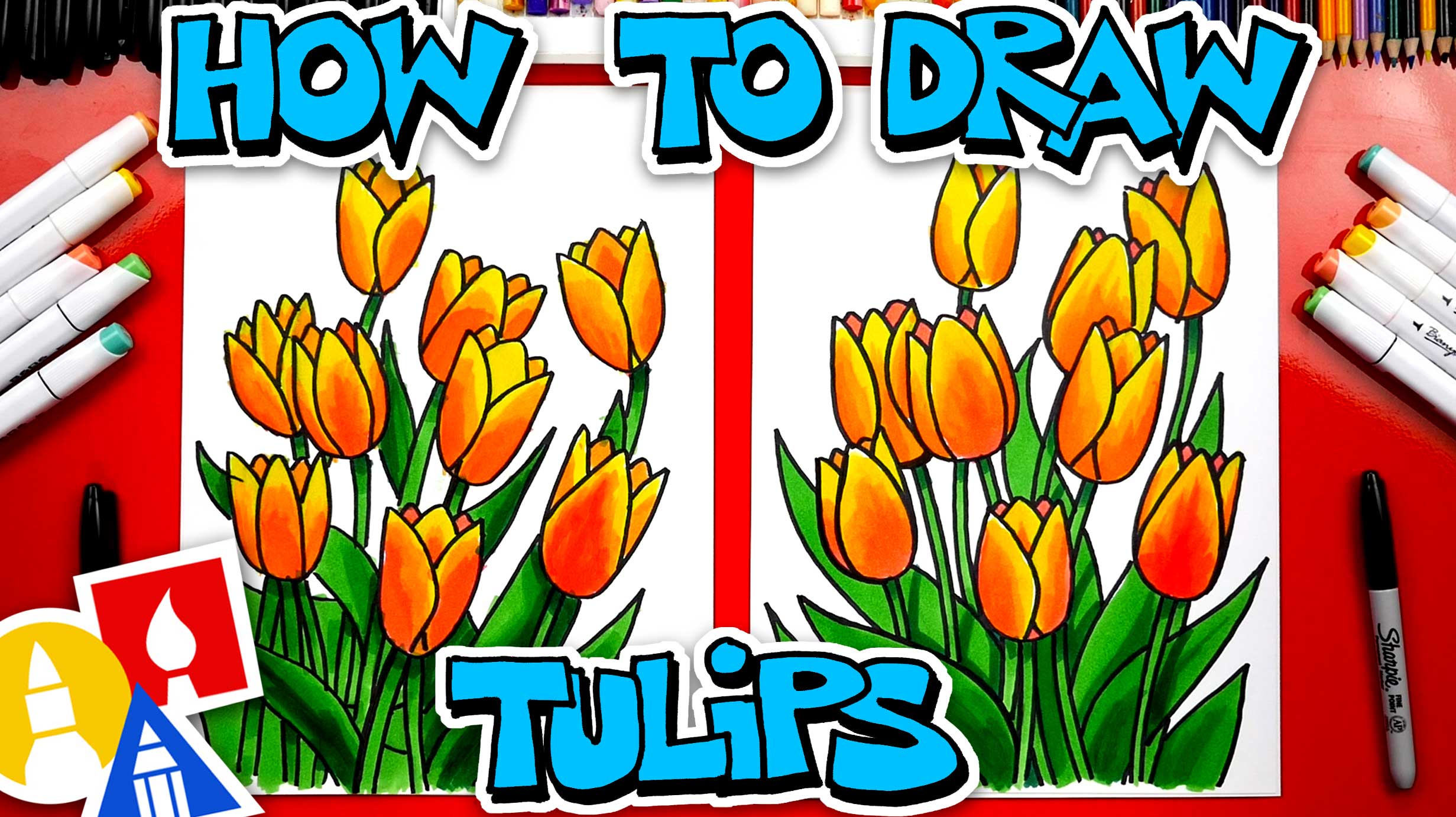 How To Draw Spring Tulips - Art For Kids Hub