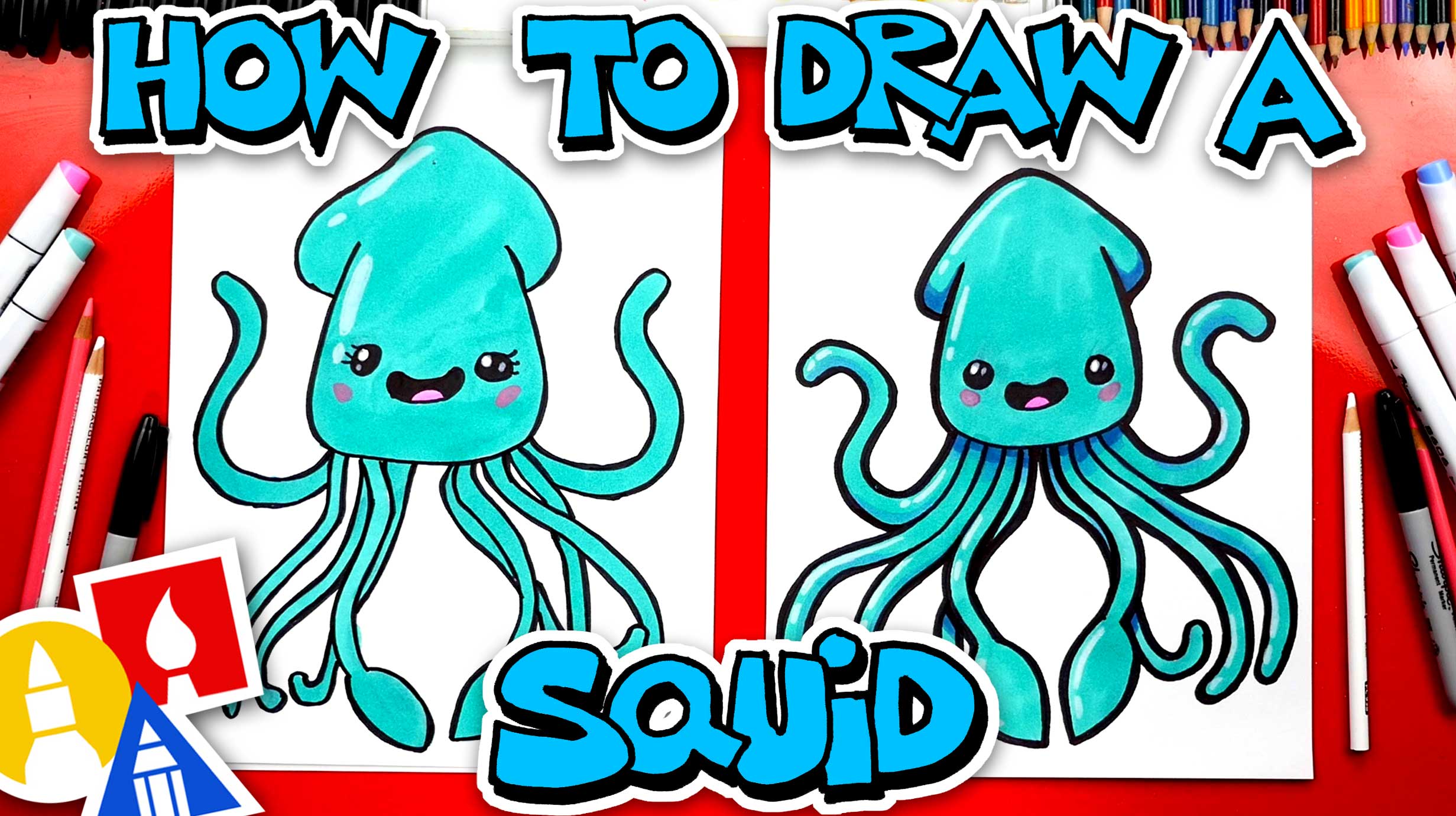 How To Draw A Funny Cartoon Squid - Art For Kids Hub