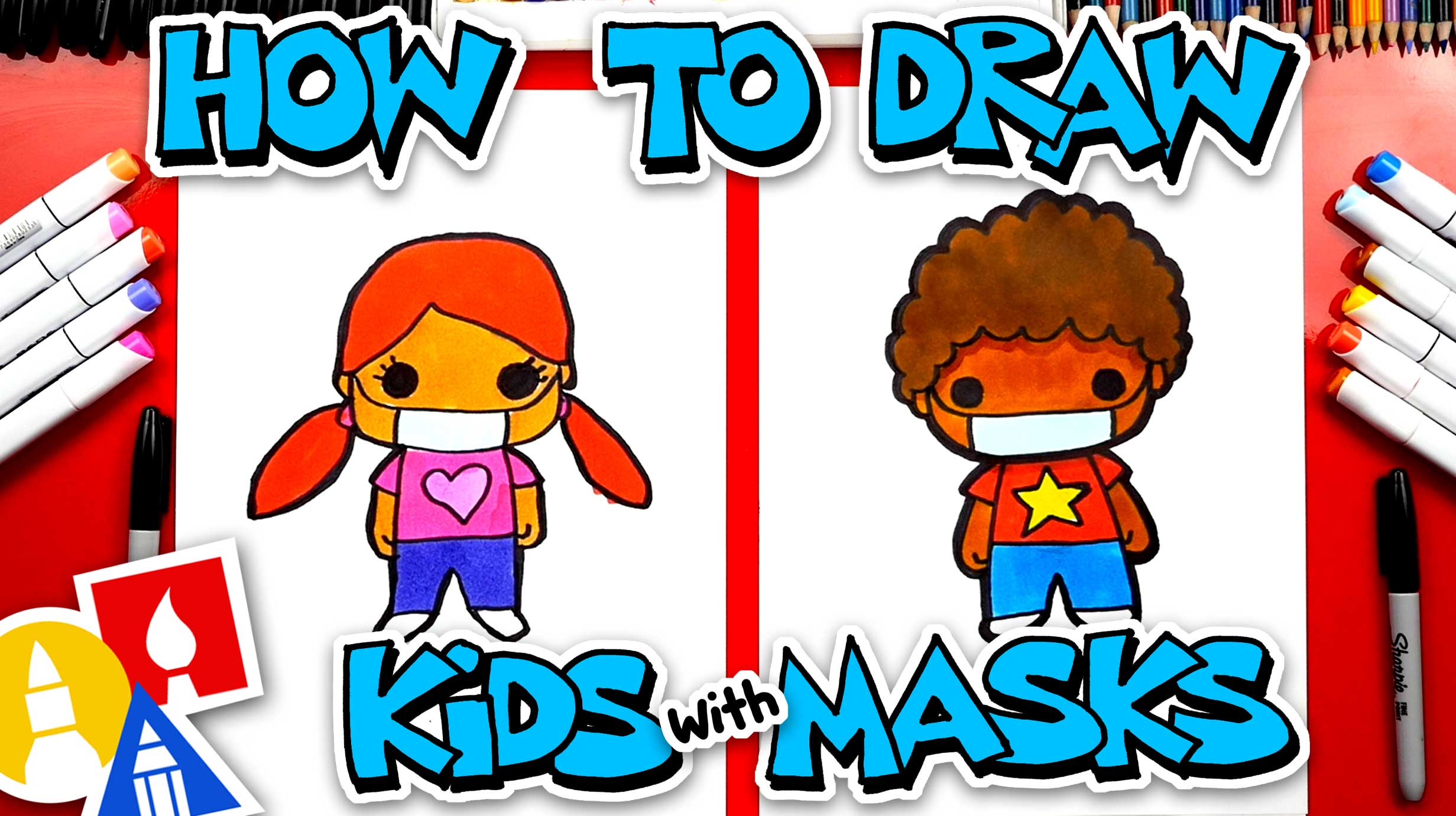 How To Draw Kids Wearing Face Masks Art For Kids Hub