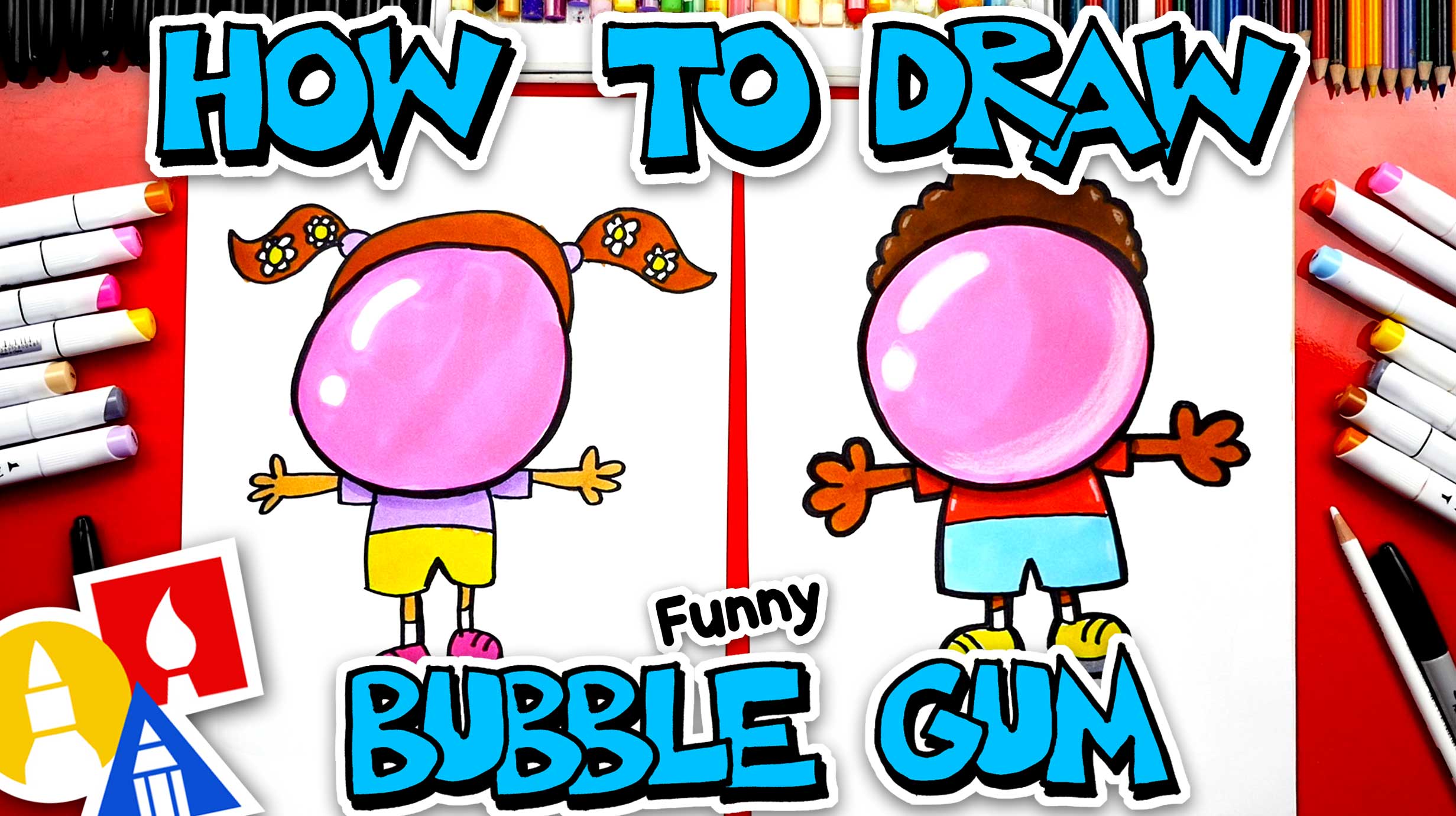 How To Draw A Kid Blowing A Giant Bubblegum Bubble - Art For Kids Hub