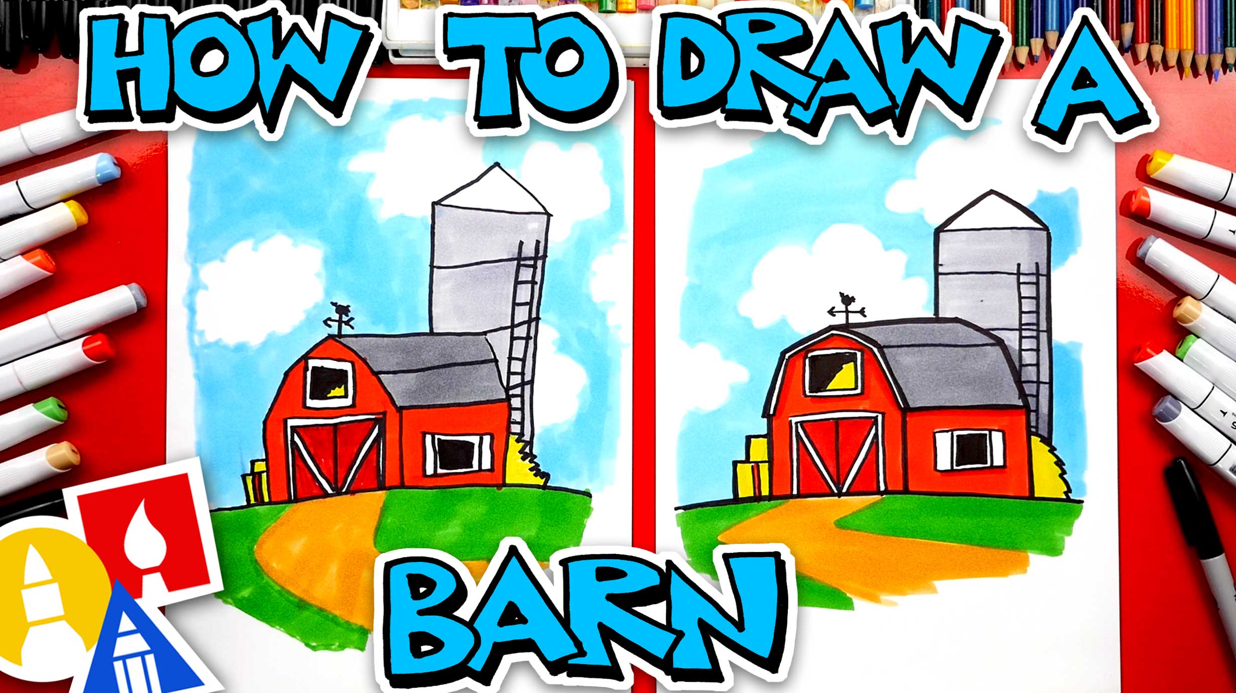 How To Draw A Barn farm - Art For Kids Hub