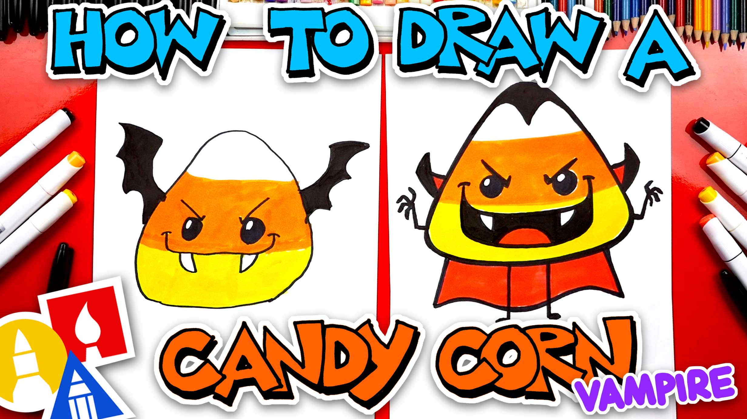 How To Draw A Candy Corn Bat & Vampire For Halloween