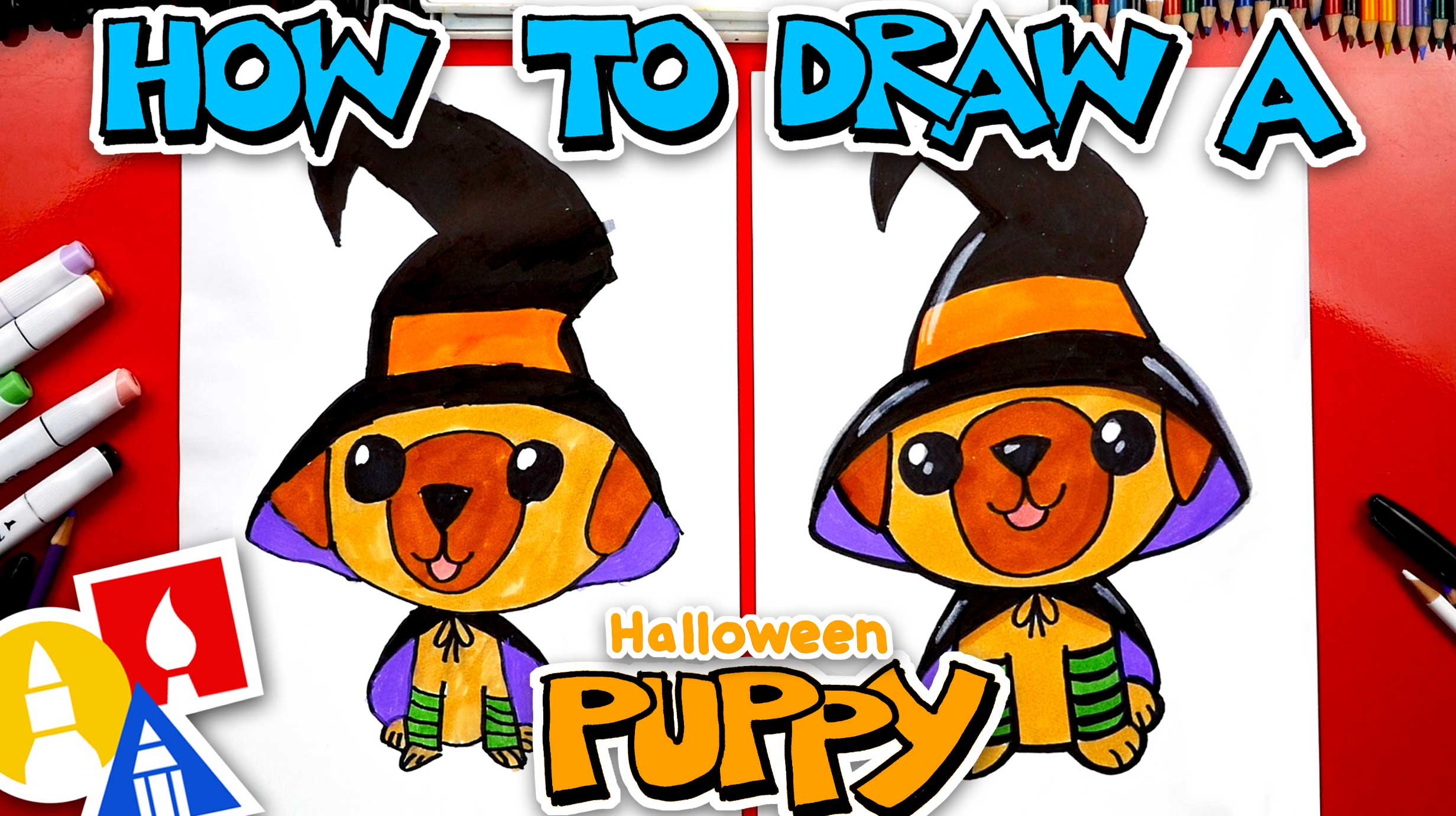 How To Draw A Halloween Puppy Witch - Art For Kids Hub