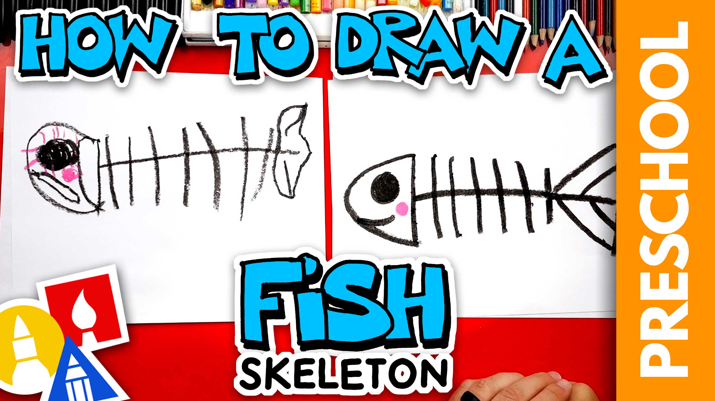 How To Draw A Spooky Fish Skeleton For Halloween Preschool Art For