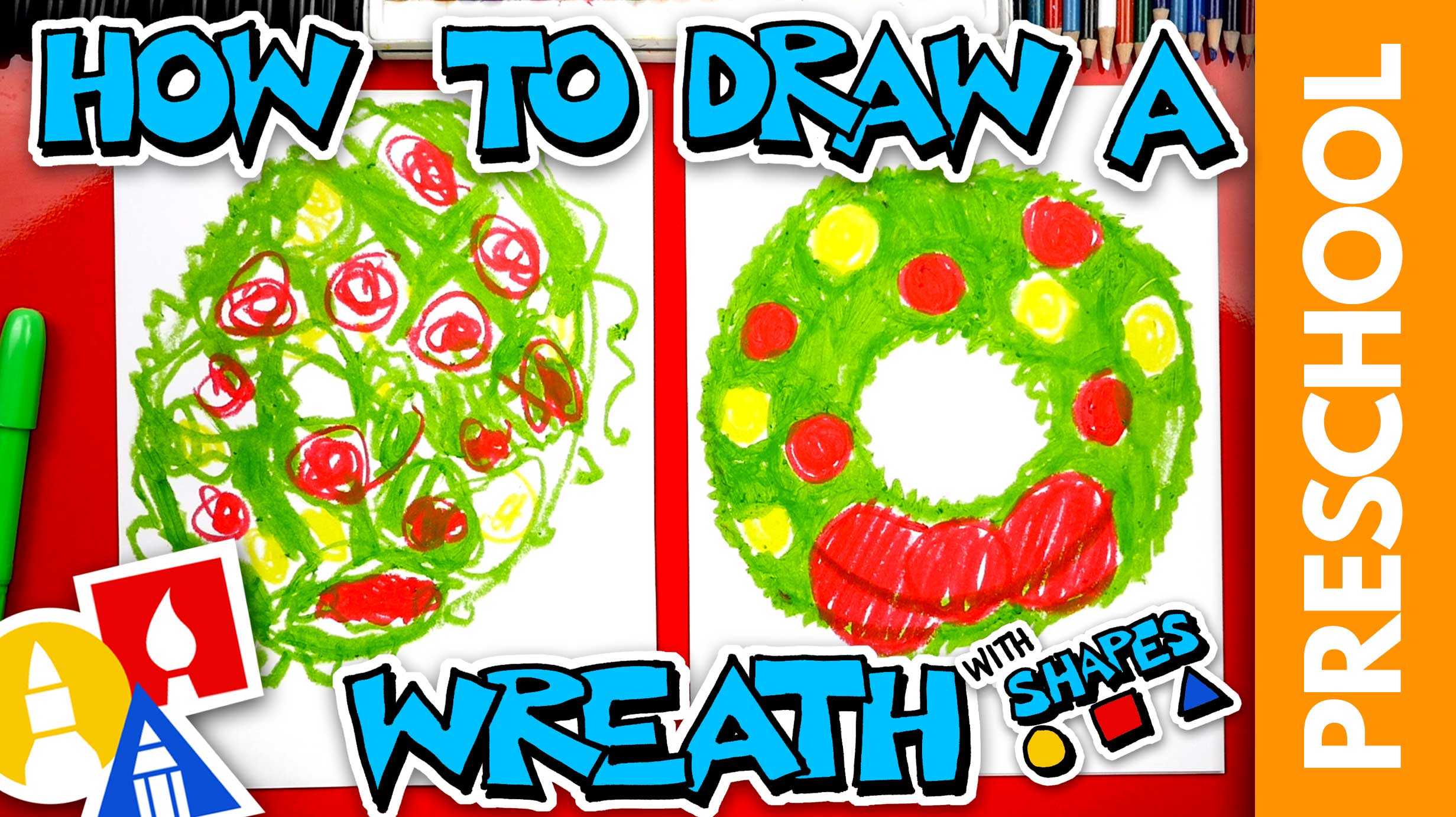 How To Draw A Holiday Wreath - Preschool - Art For Kids Hub