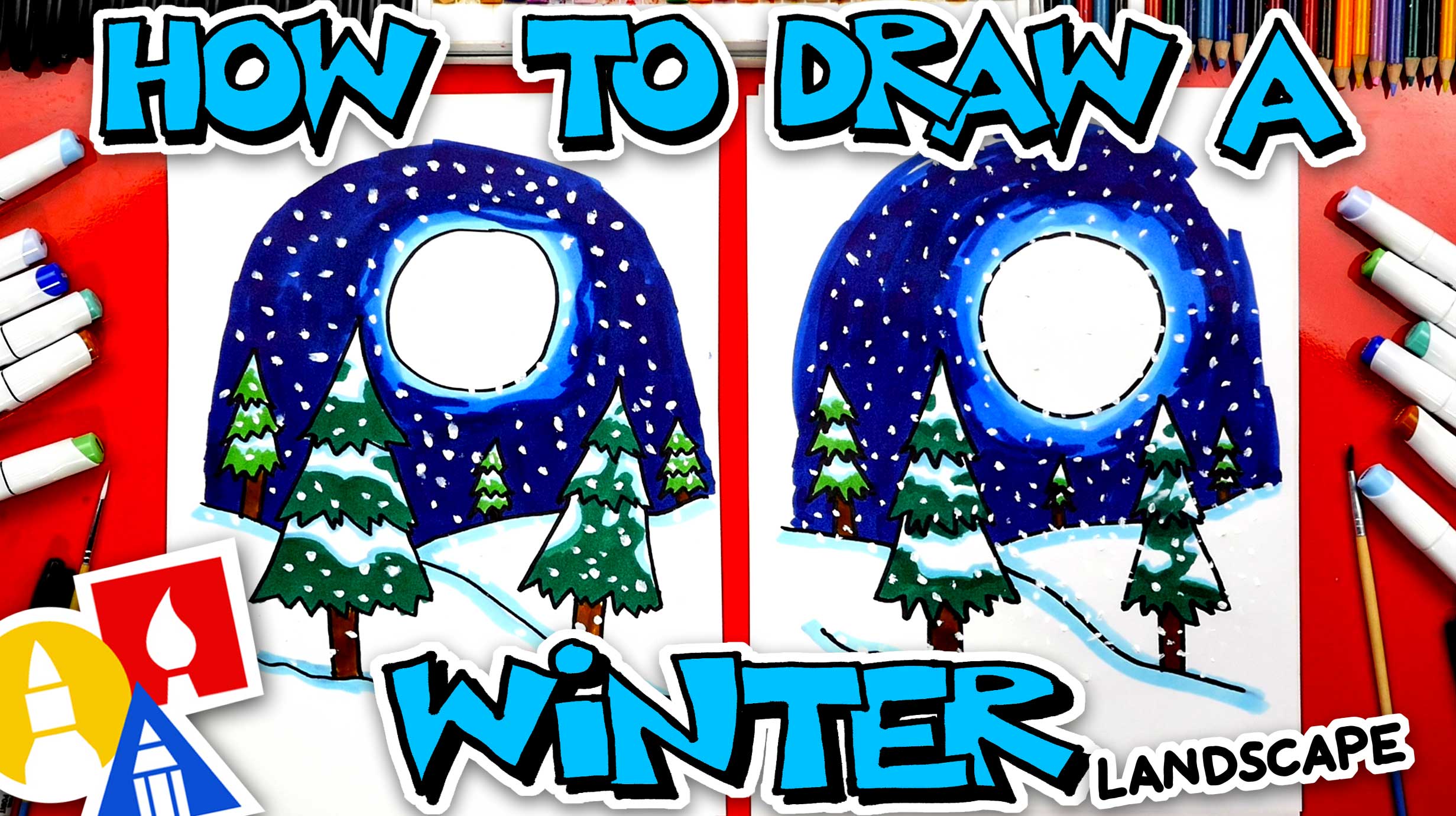 How To Draw A Winter Landscape - Art For Kids Hub