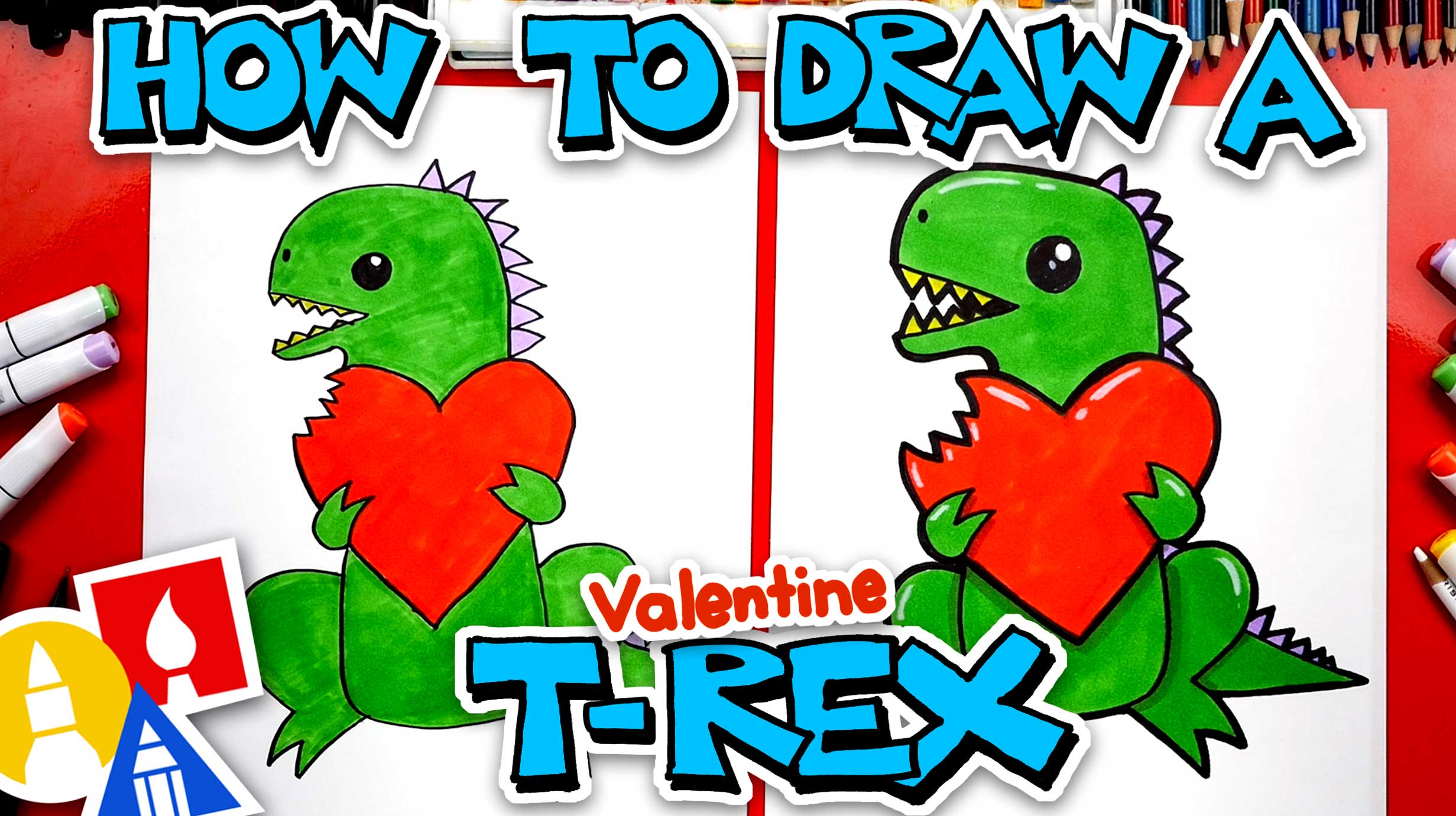 How To Draw A Funny Valentine TRex Art For Kids Hub
