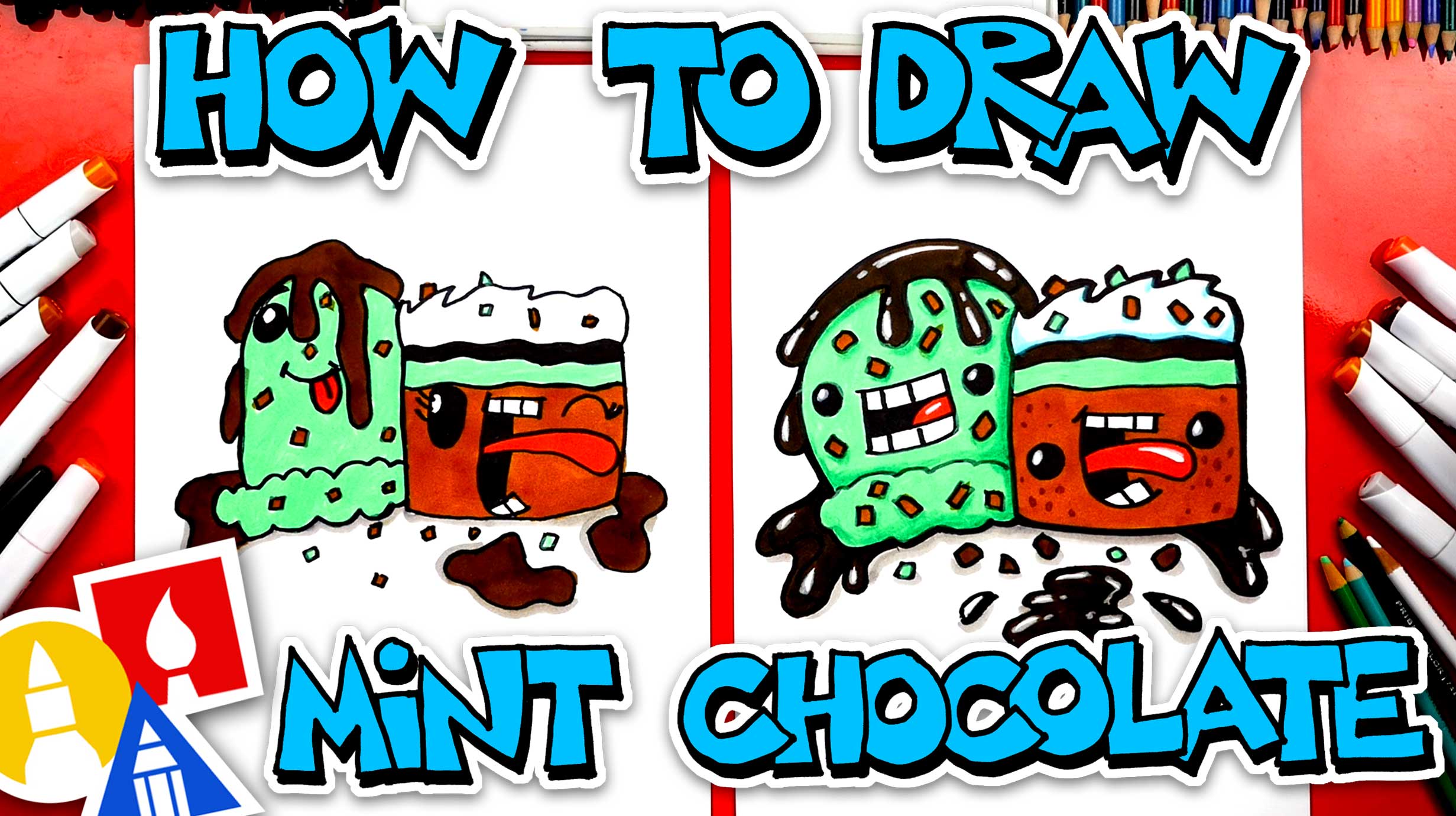 How To Draw Funny Mint Chocolate Chip Ice Cream And Brownie - Art For ...