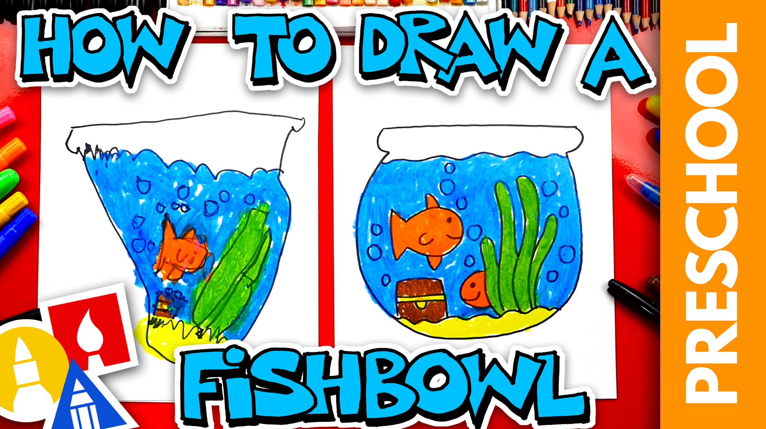How To Draw A Fish Bowl Preschool Art For Kids Hub