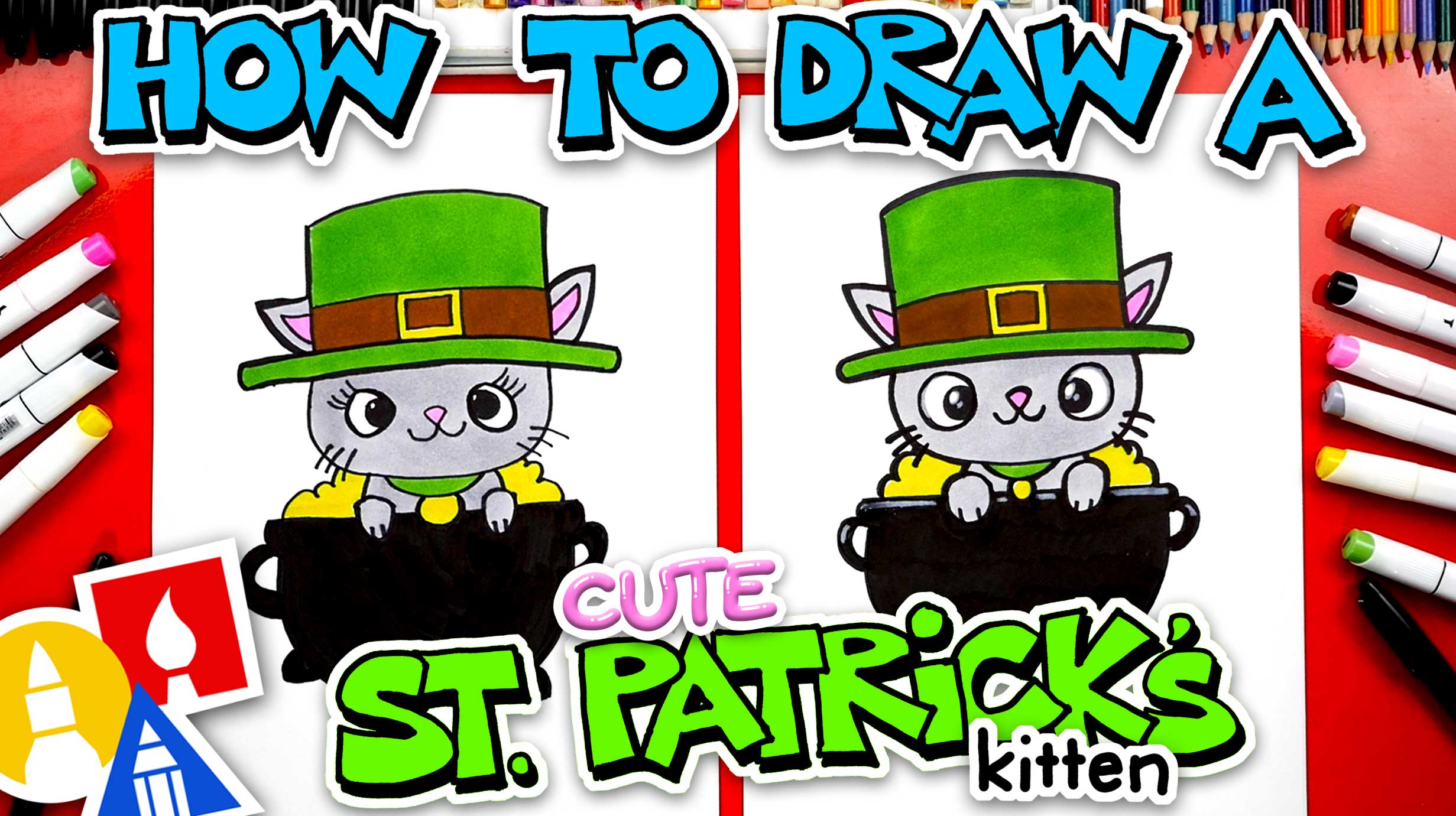 How To Draw A Cute St. Patricks Day Kitten Art For Kids Hub