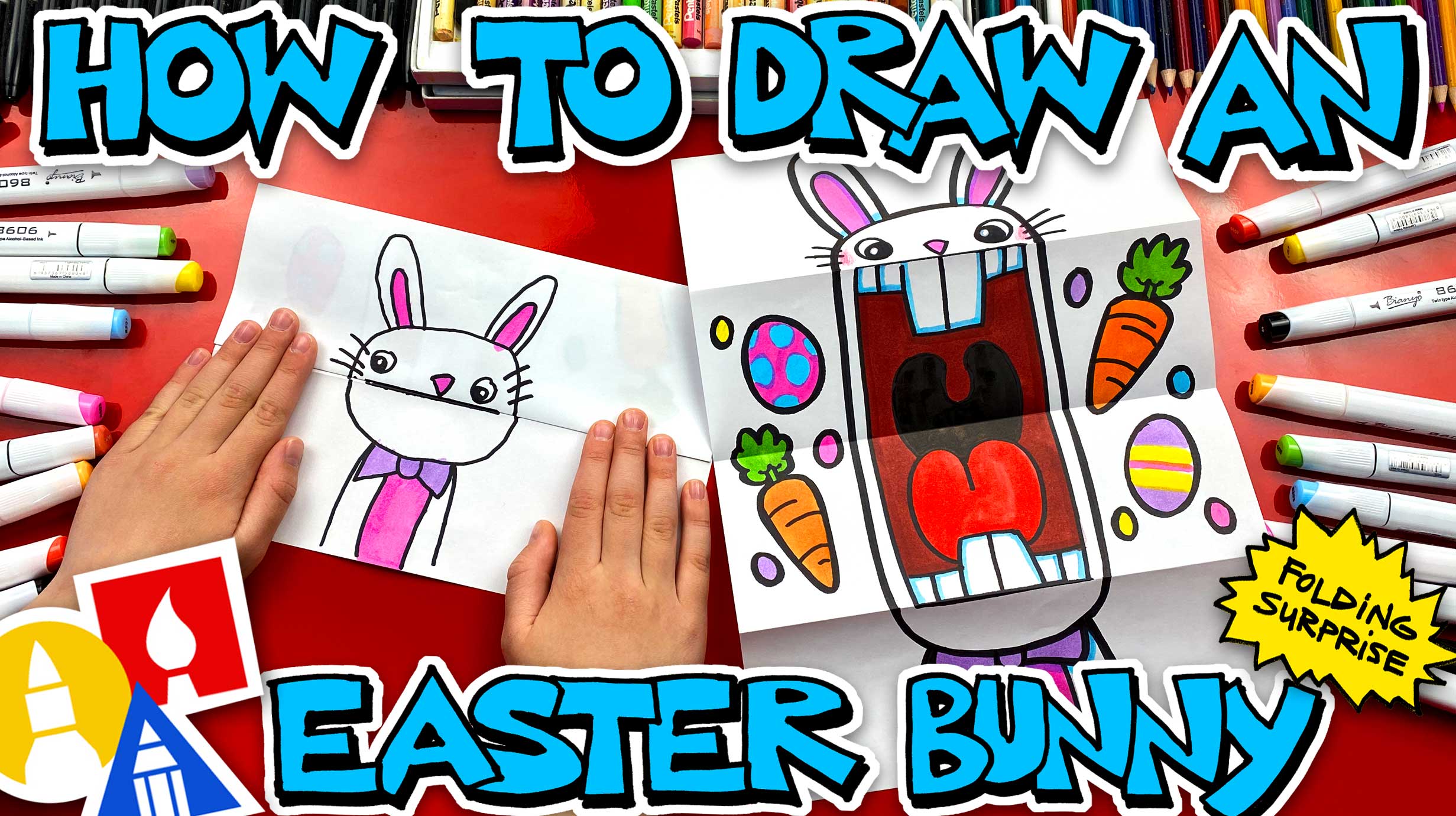 How To Draw A Big Mouth Easter Bunny Folding Surprise Art For Kids