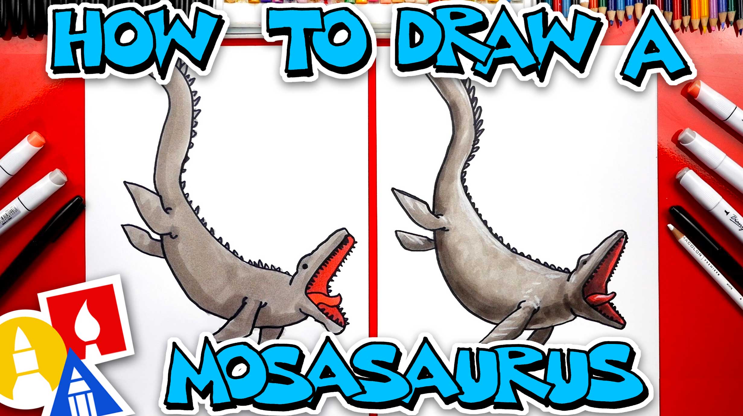 How To Draw A Mosasaurus Dinosaur Art For Kids Hub