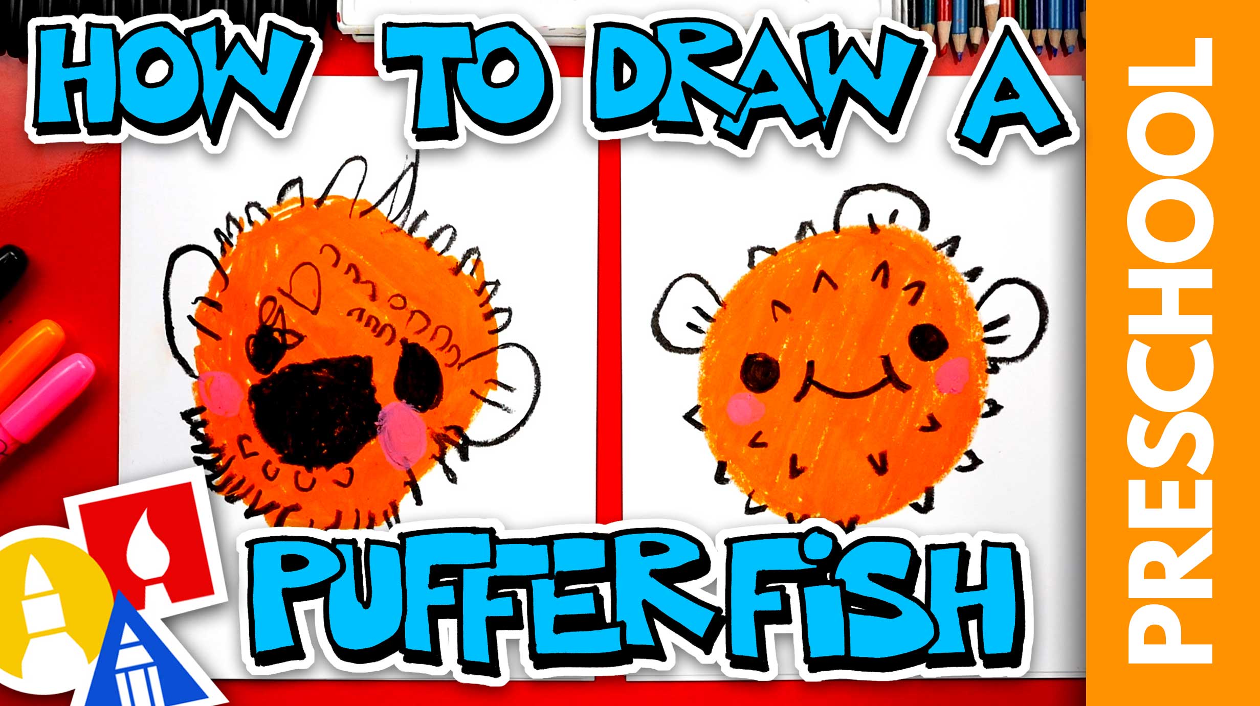 how to draw a real puffer fish