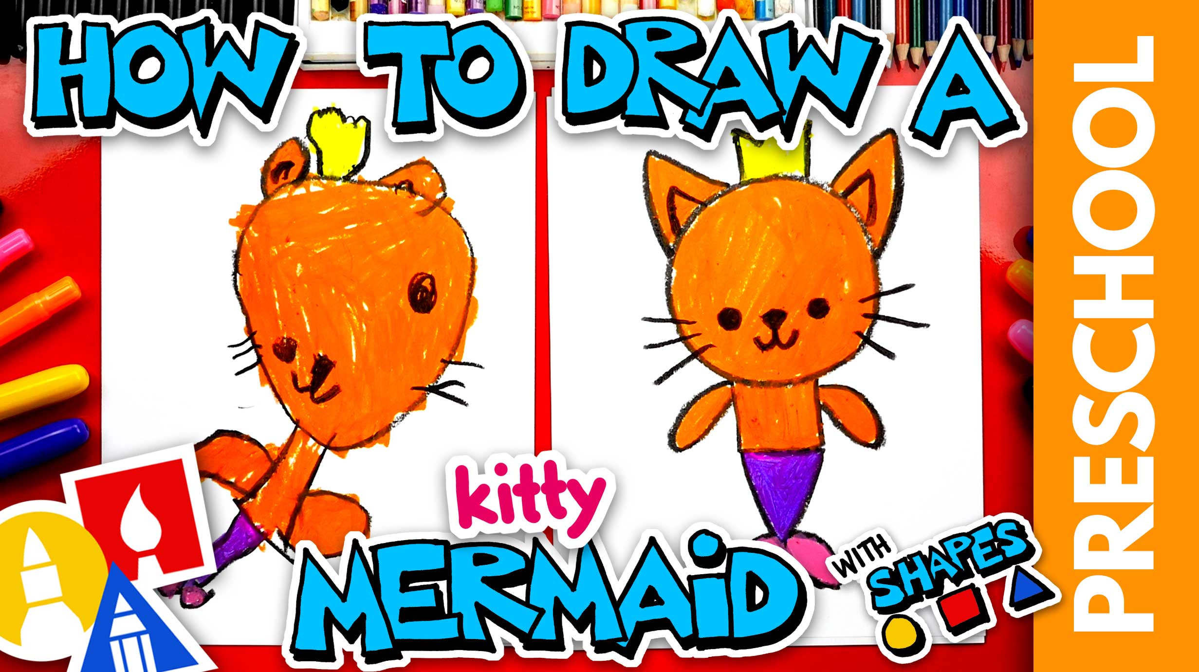 How To Draw A Mermaid Kitty Preschool Art For Kids Hub